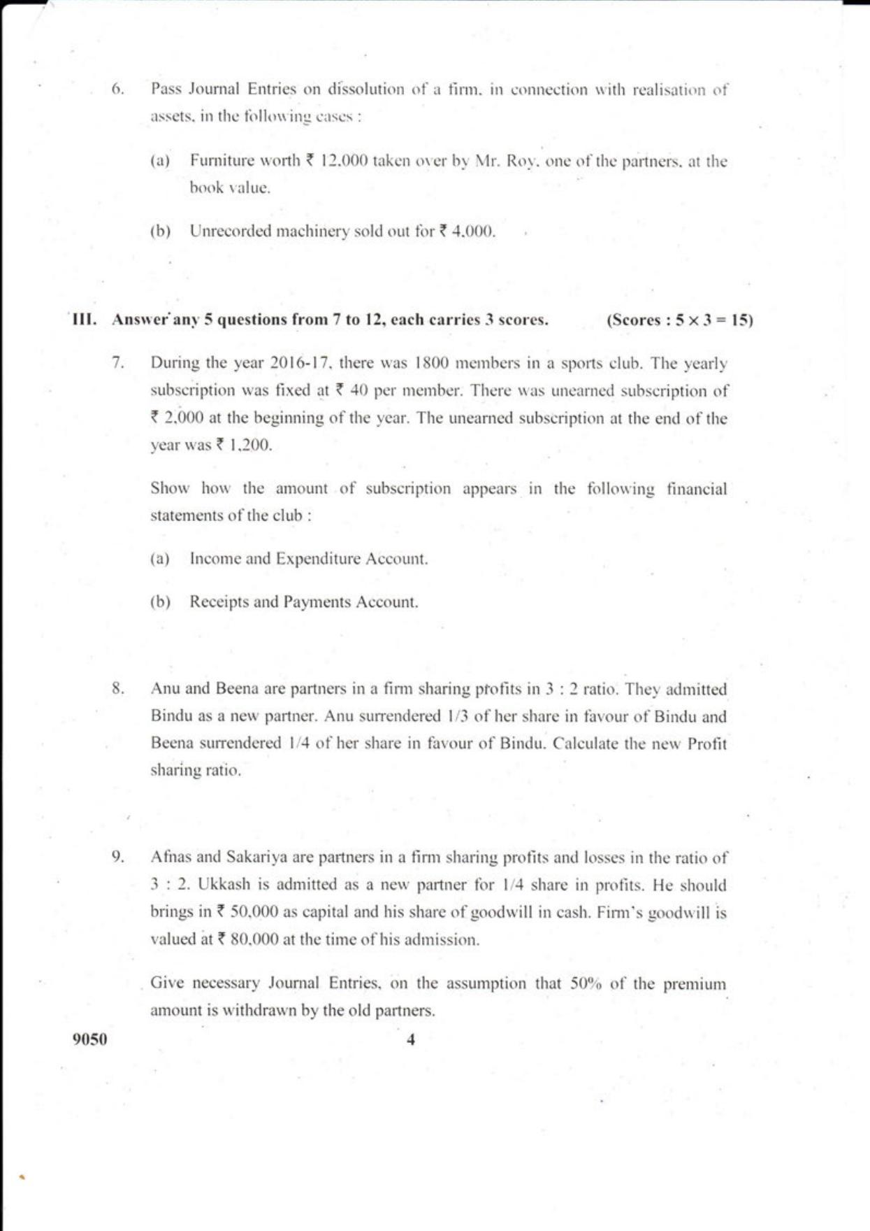 Kerala Plus Two 2018 Accountancy CA Question paper - Page 4