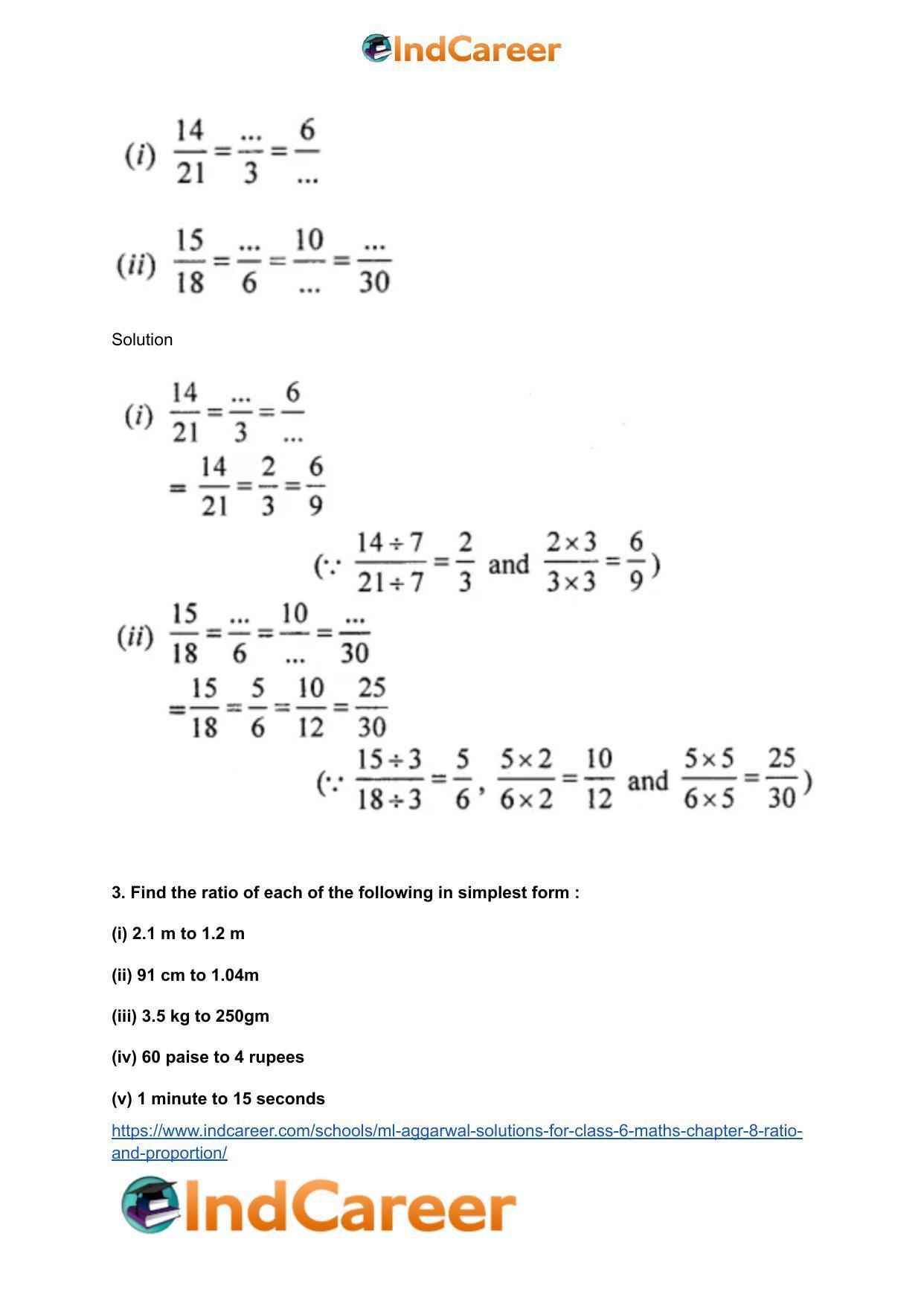 ML Aggarwal Solutions for Class 6 Maths Chapter 8- Ratio and Proportion - Page 3