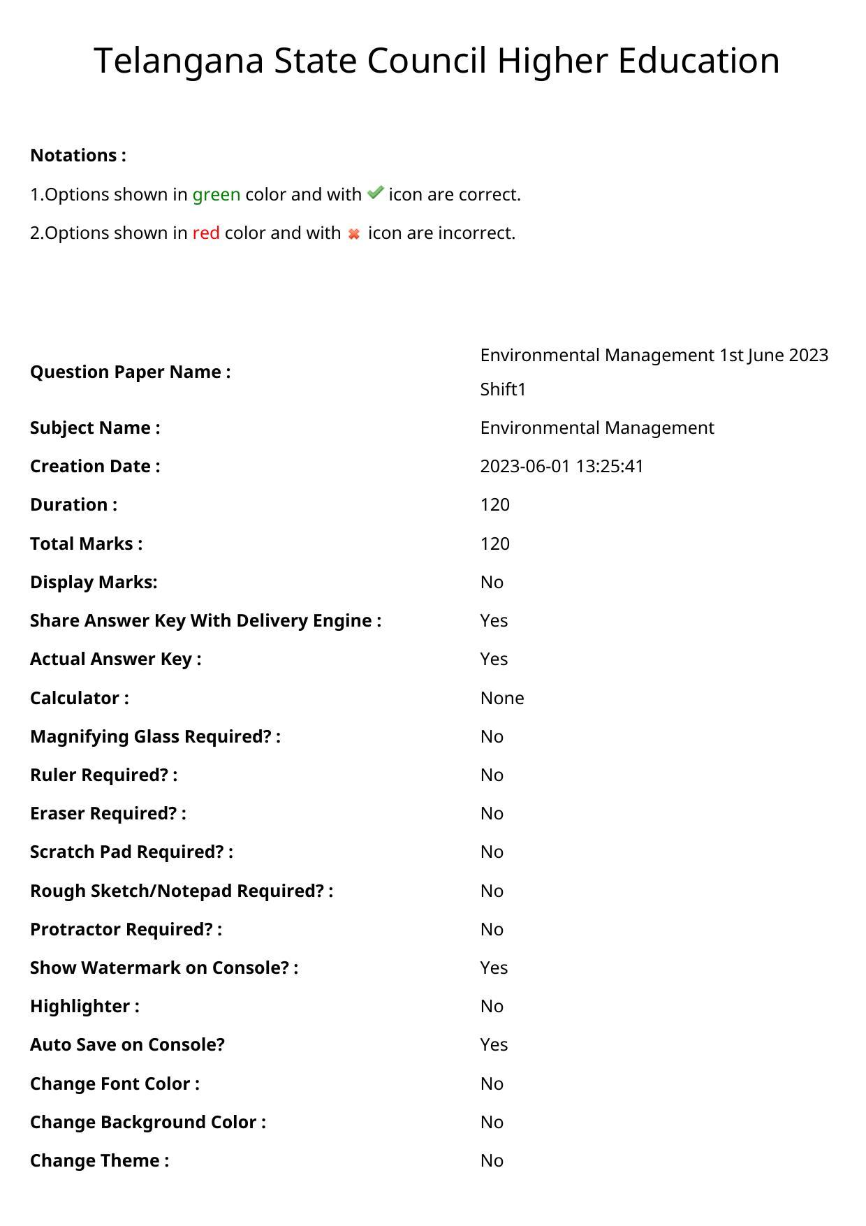 TS PGECET 2023: EM - ENVIRONMENTAL MANAGEMENT Question Papers - Page 1