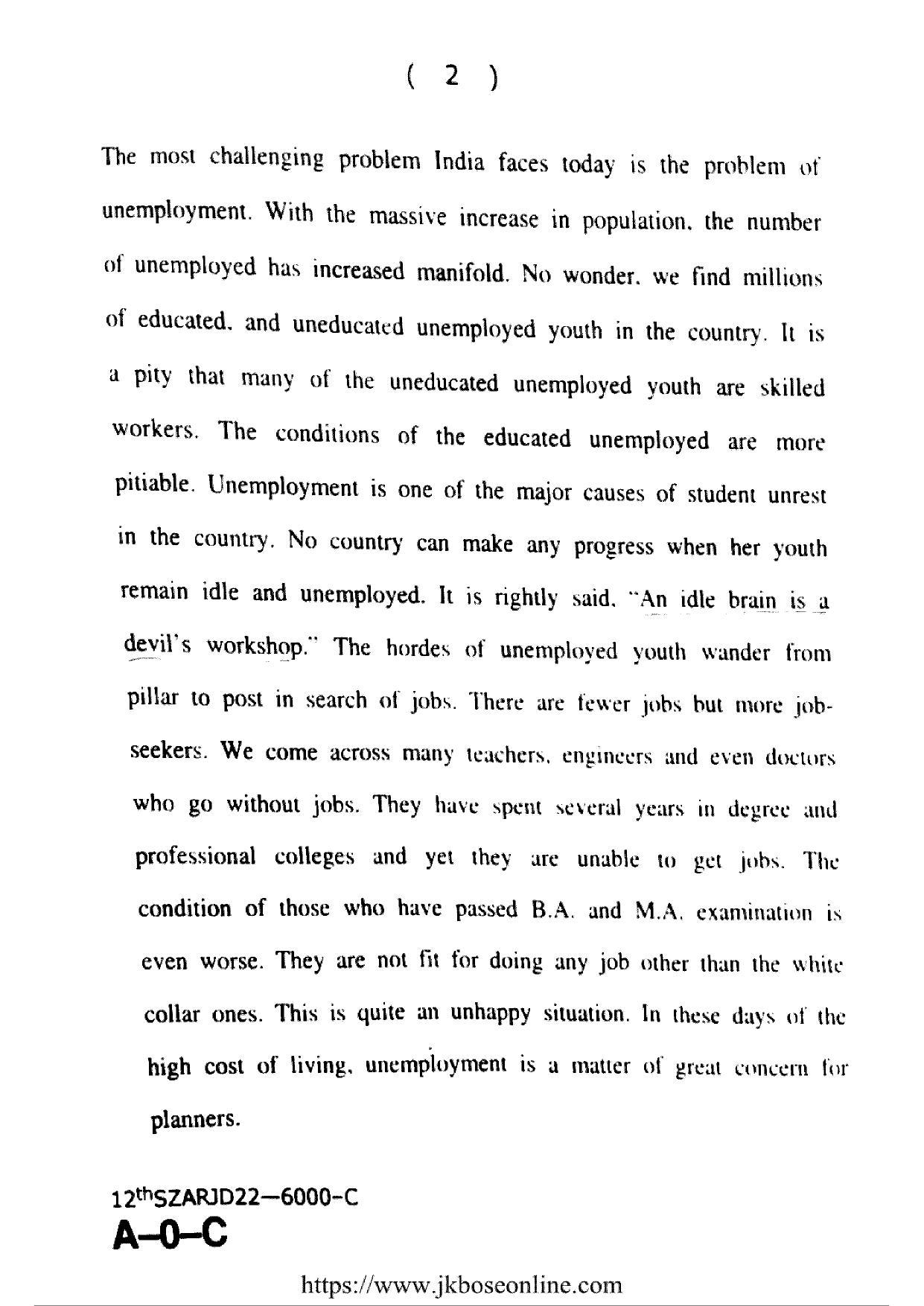 JKBOSE Class 12 English 6000-C Question Papers 2022 - Page 2