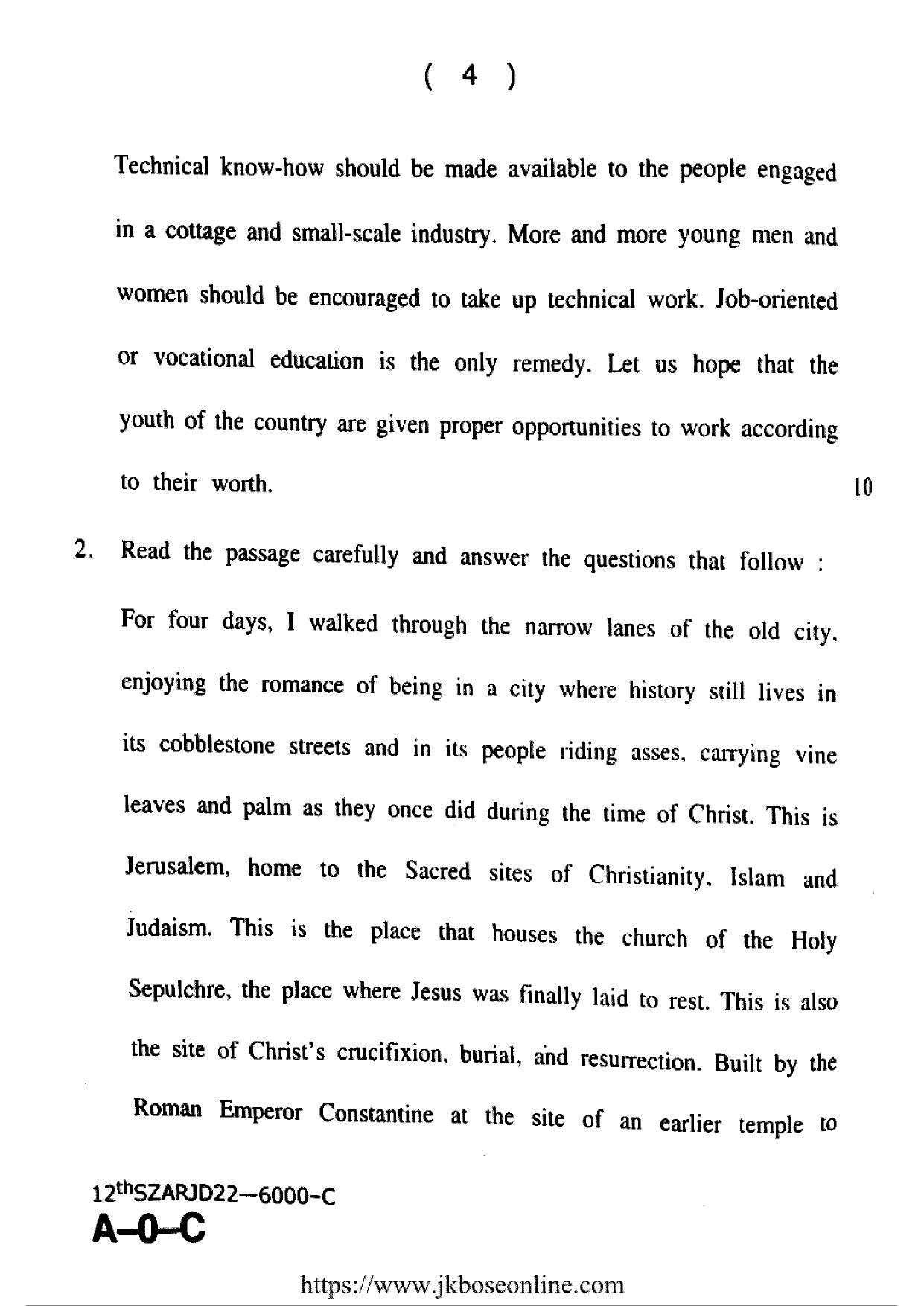 JKBOSE Class 12 English 6000-C Question Papers 2022 - Page 4
