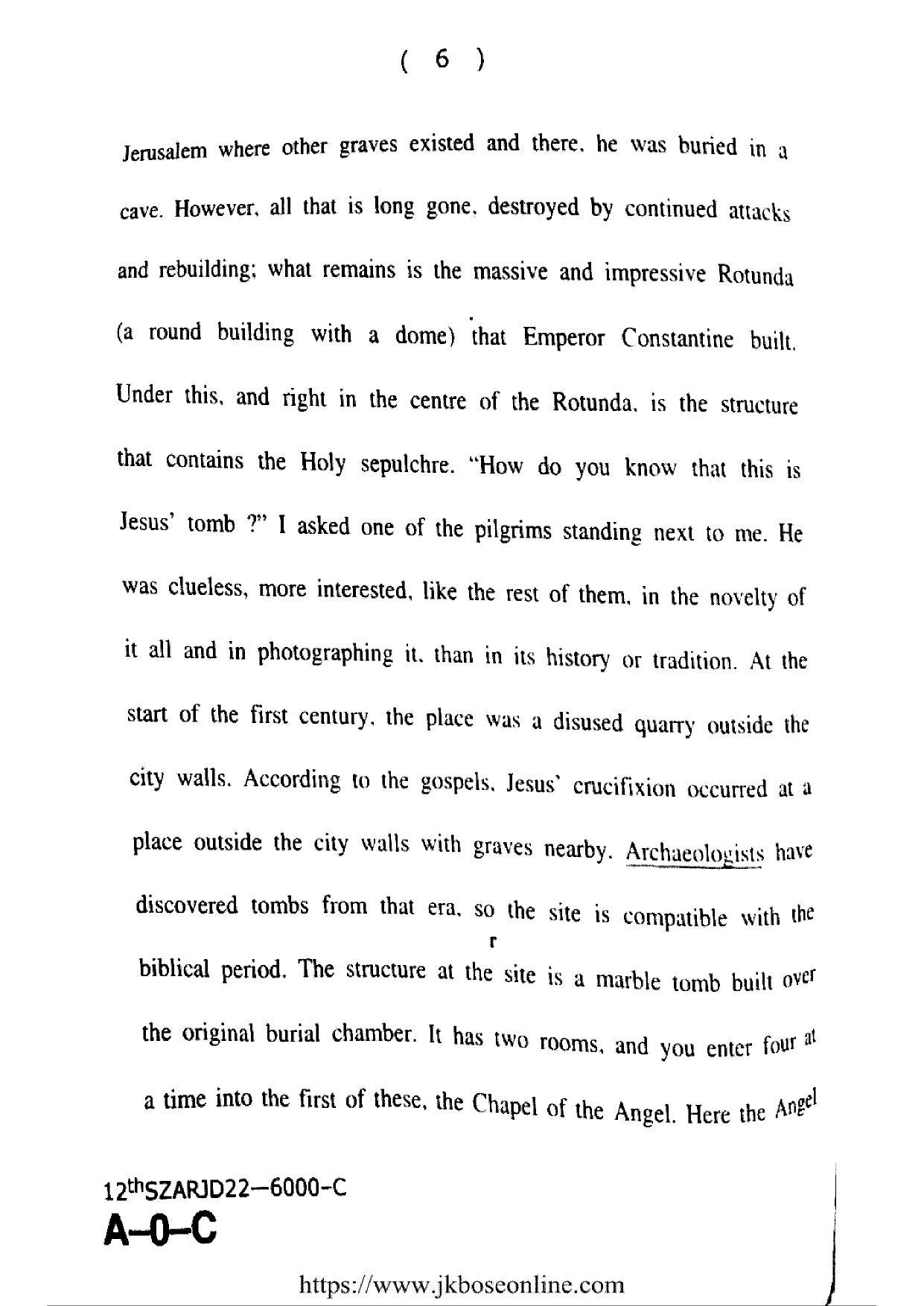 JKBOSE Class 12 English 6000-C Question Papers 2022 - Page 6