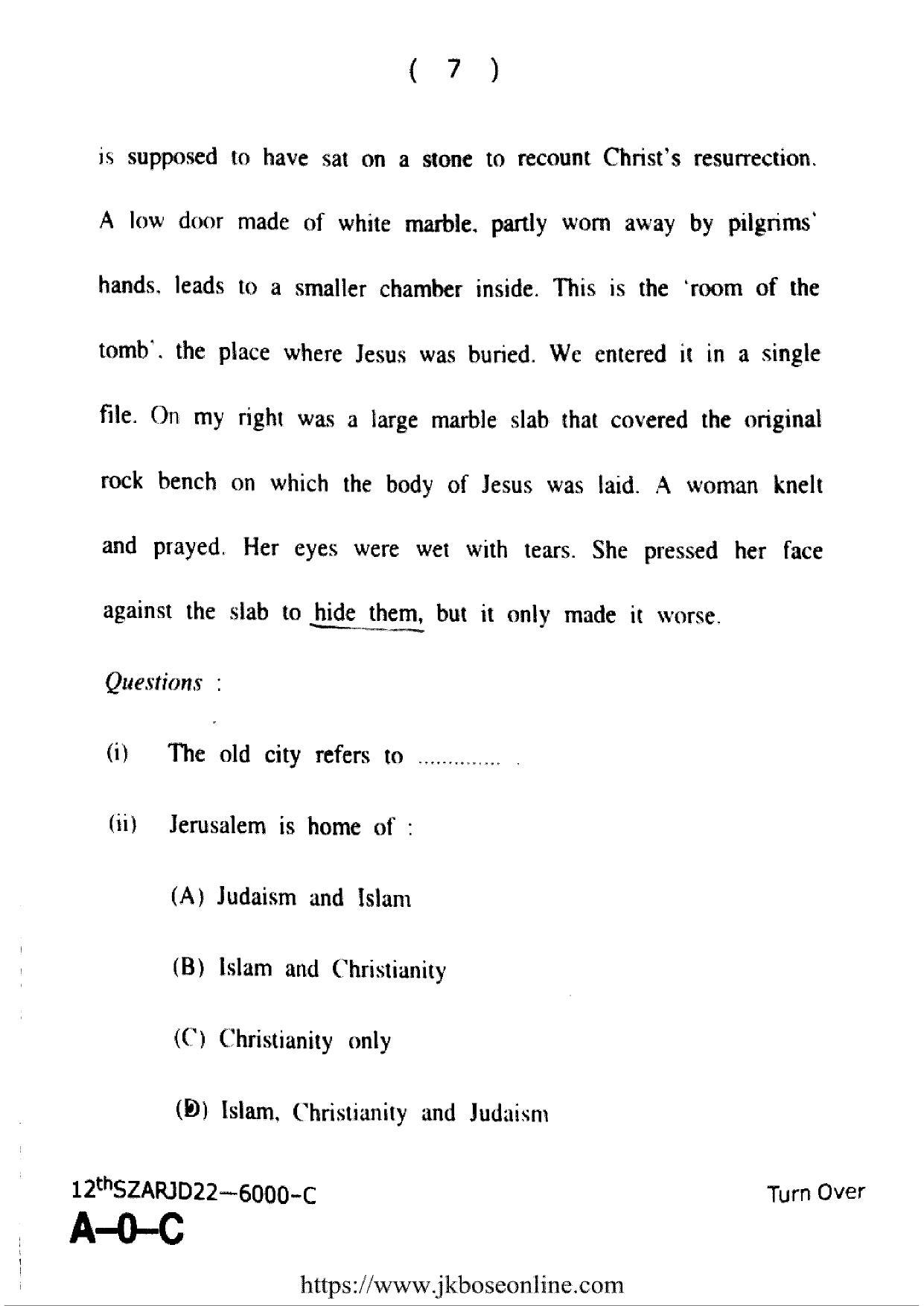 JKBOSE Class 12 English 6000-C Question Papers 2022 - Page 7