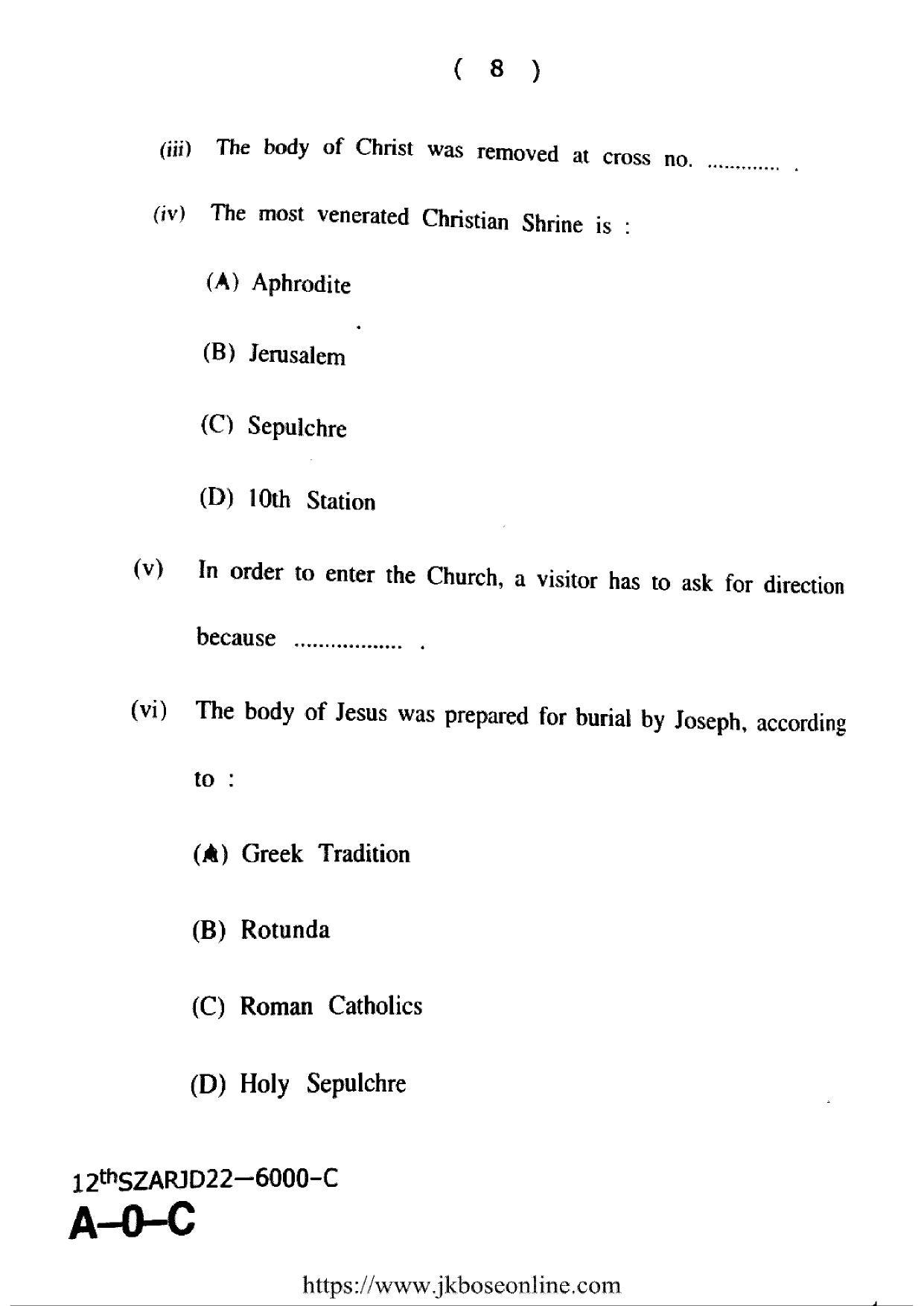 JKBOSE Class 12 English 6000-C Question Papers 2022 - Page 8
