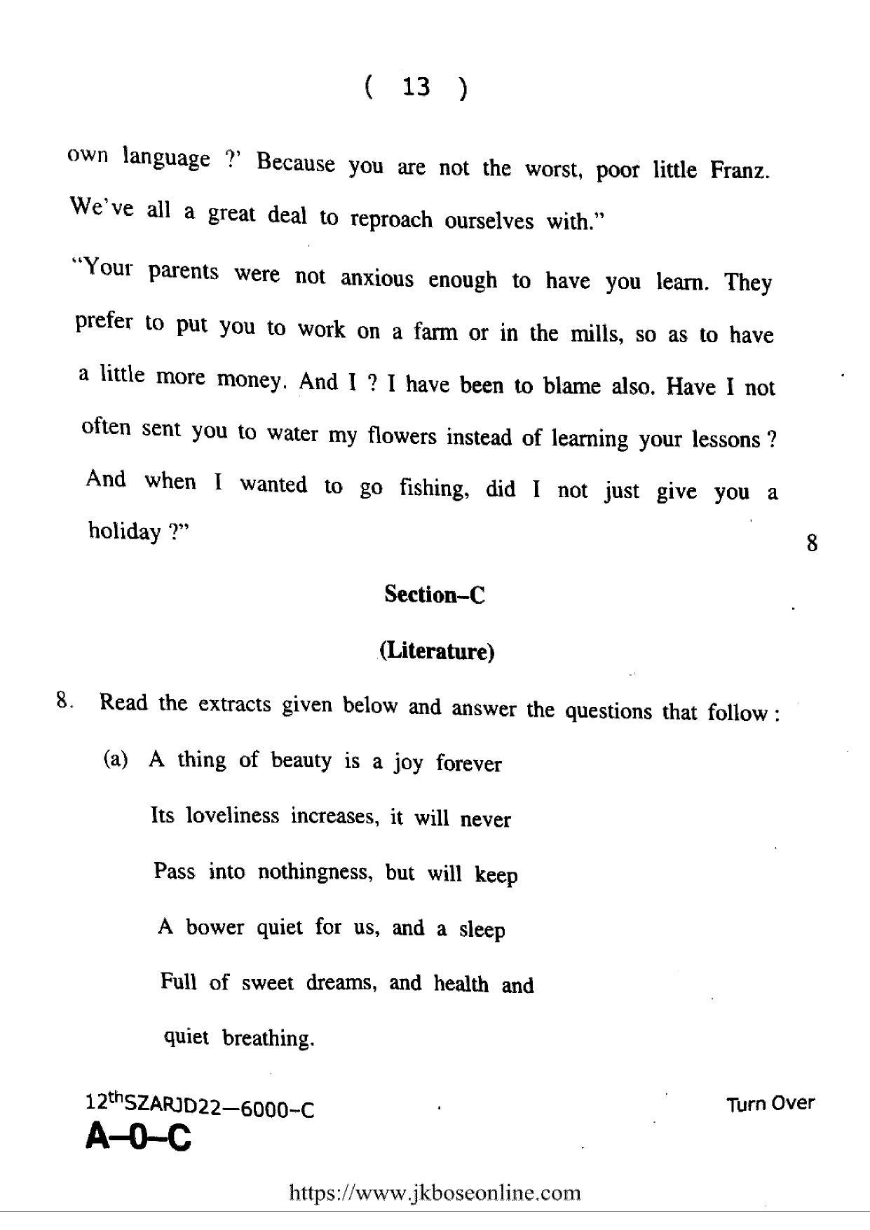 JKBOSE Class 12 English 6000-C Question Papers 2022 - Page 13
