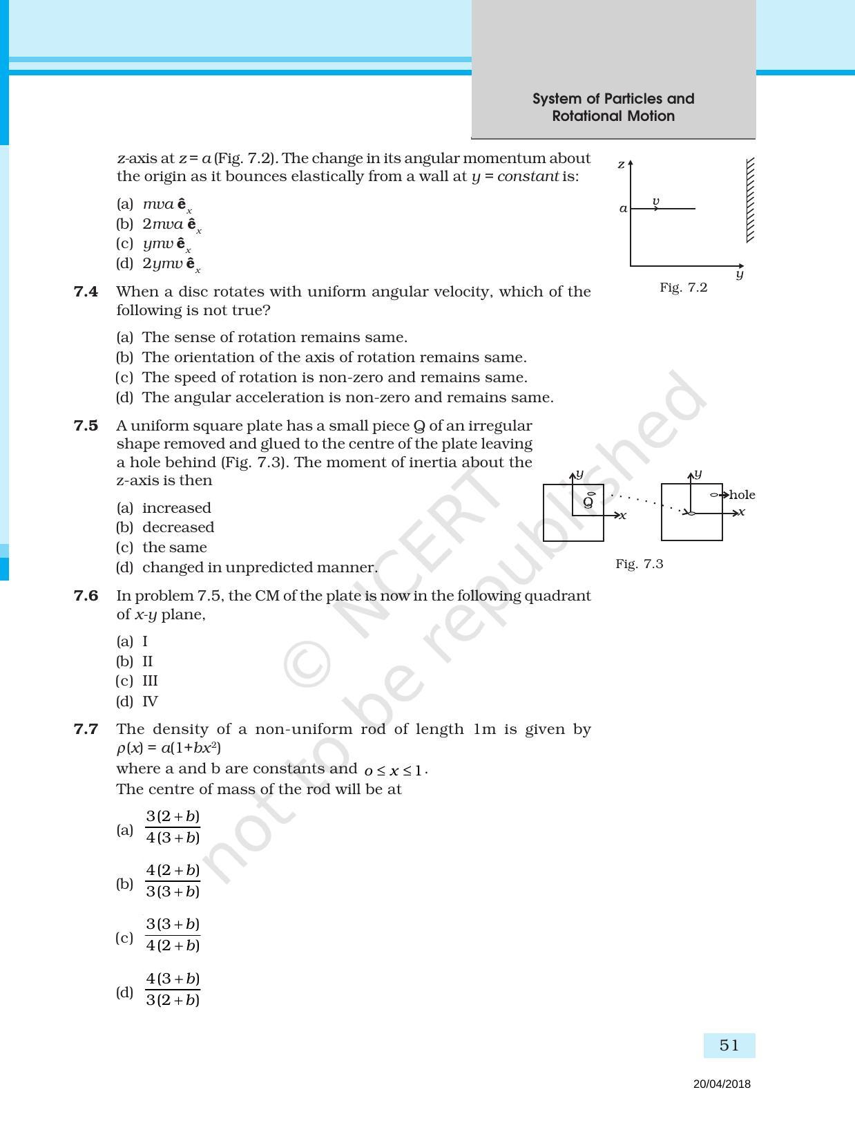 Ncert Exemplar Book For Class 11 Physics Chapter 6 System Of Particles