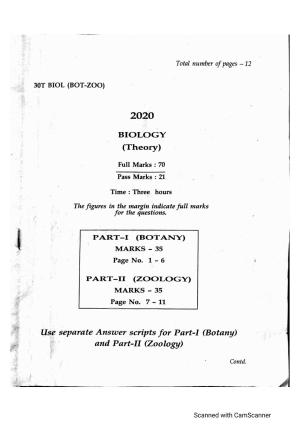 Assam HS 2nd Year Biology 2020 Question Paper