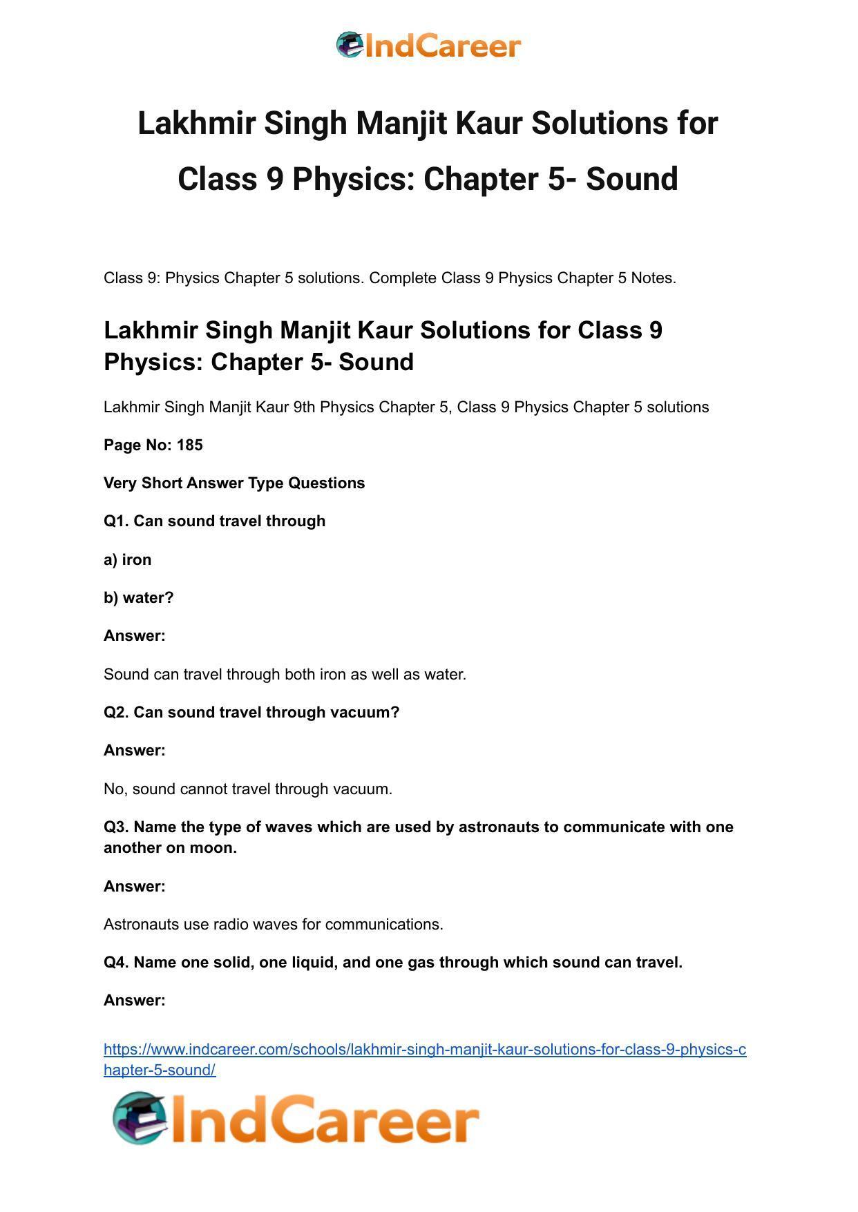 Lakhmir Singh Manjit Kaur Solutions for Class 9 Physics: Chapter 5- Sound - Page 2