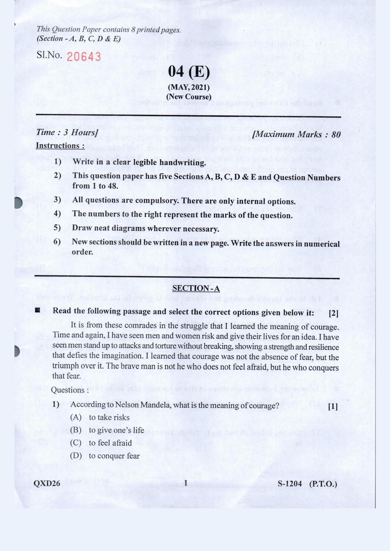 Gujarat Board Class 10th English F.L. May 2021 Question Paper - Page 1