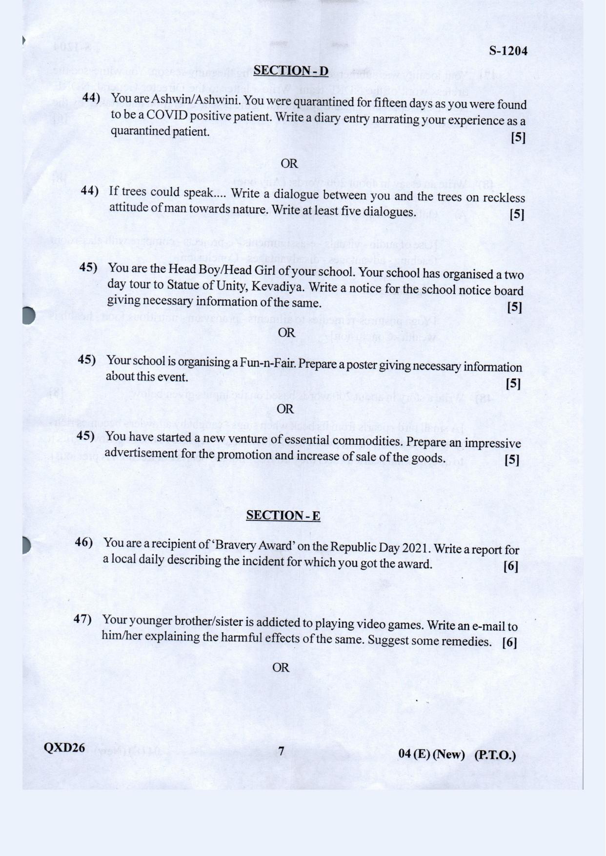 Gujarat Board Class 10th English F.L. May 2021 Question Paper - Page 7