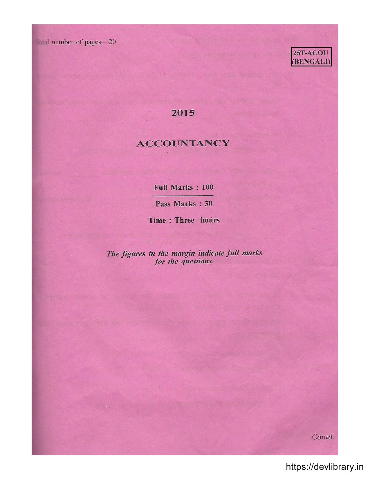 Assam HS 2nd Year Accountancy 2015 Question Paper - Page 1