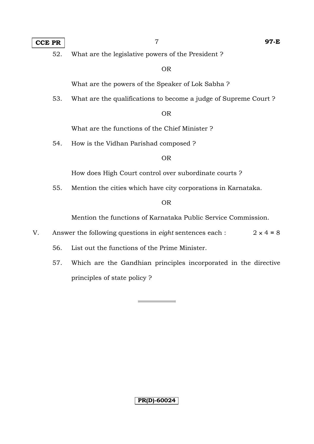 Karnataka SSLC POLITICAL SCIENCE - ENGLISH (97-E (PR) (Revised Un-Revised)_sp9) (Supplementary) June 2018 Question Paper - Page 7