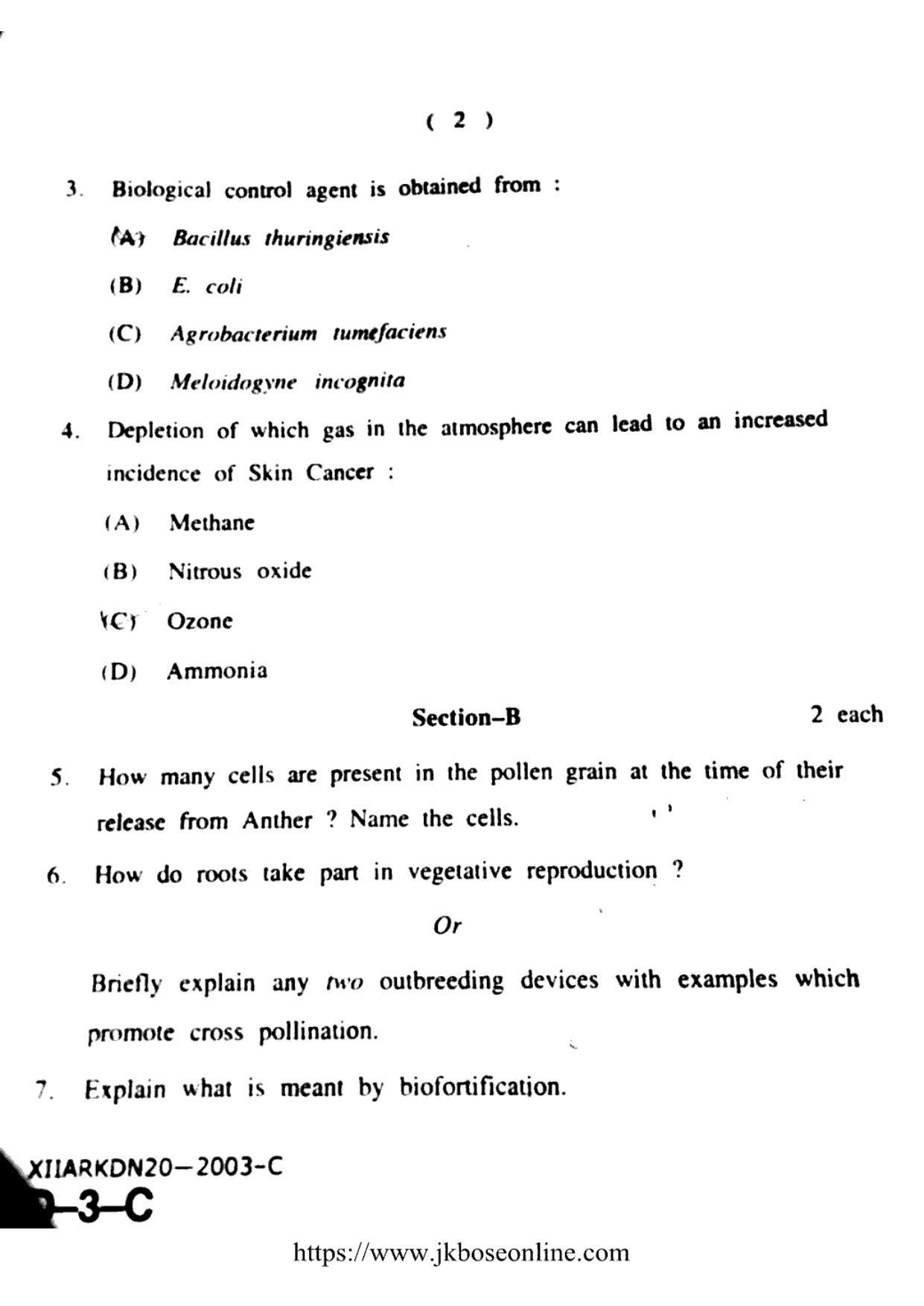 JKBOSE Class 12 Biology-Botany 2003-C Question Papers 2020 - Page 2