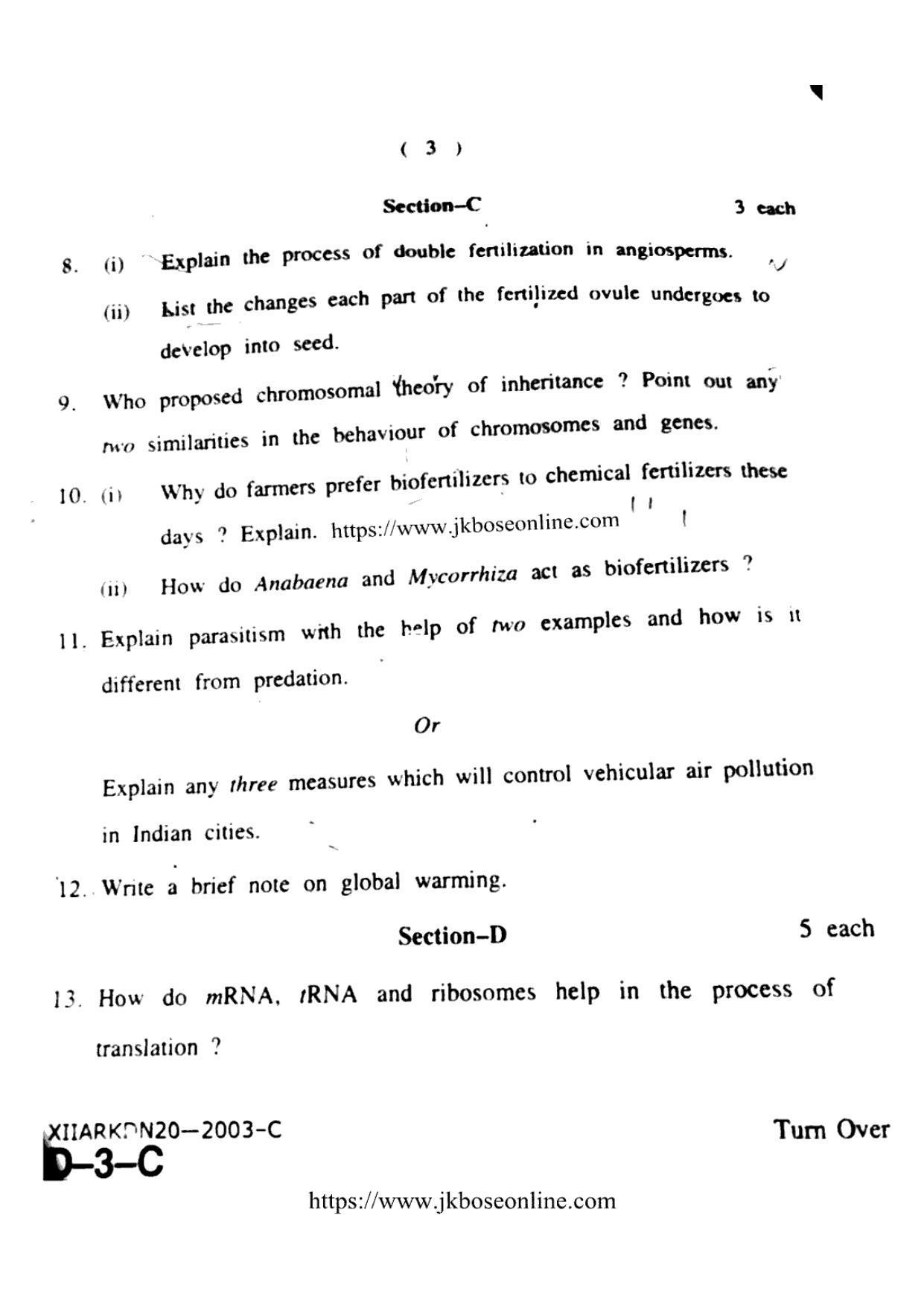 JKBOSE Class 12 Biology-Botany 2003-C Question Papers 2020 - Page 3