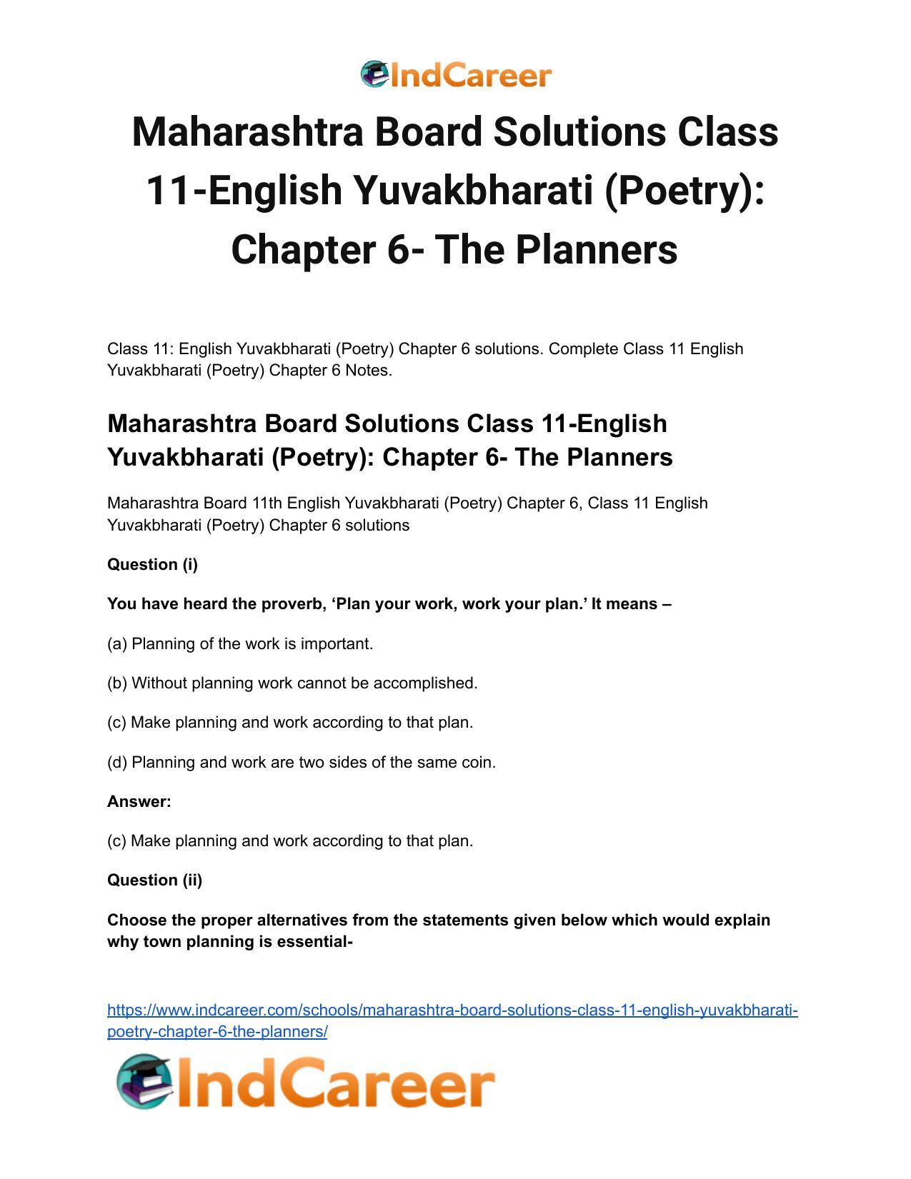 Maharashtra Board Solutions Class 11-English Yuvakbharati (Poetry): Chapter 6- The Planners - Page 2