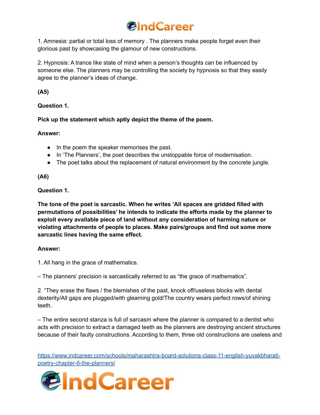 Maharashtra Board Solutions Class 11-English Yuvakbharati (Poetry): Chapter 6- The Planners - Page 8