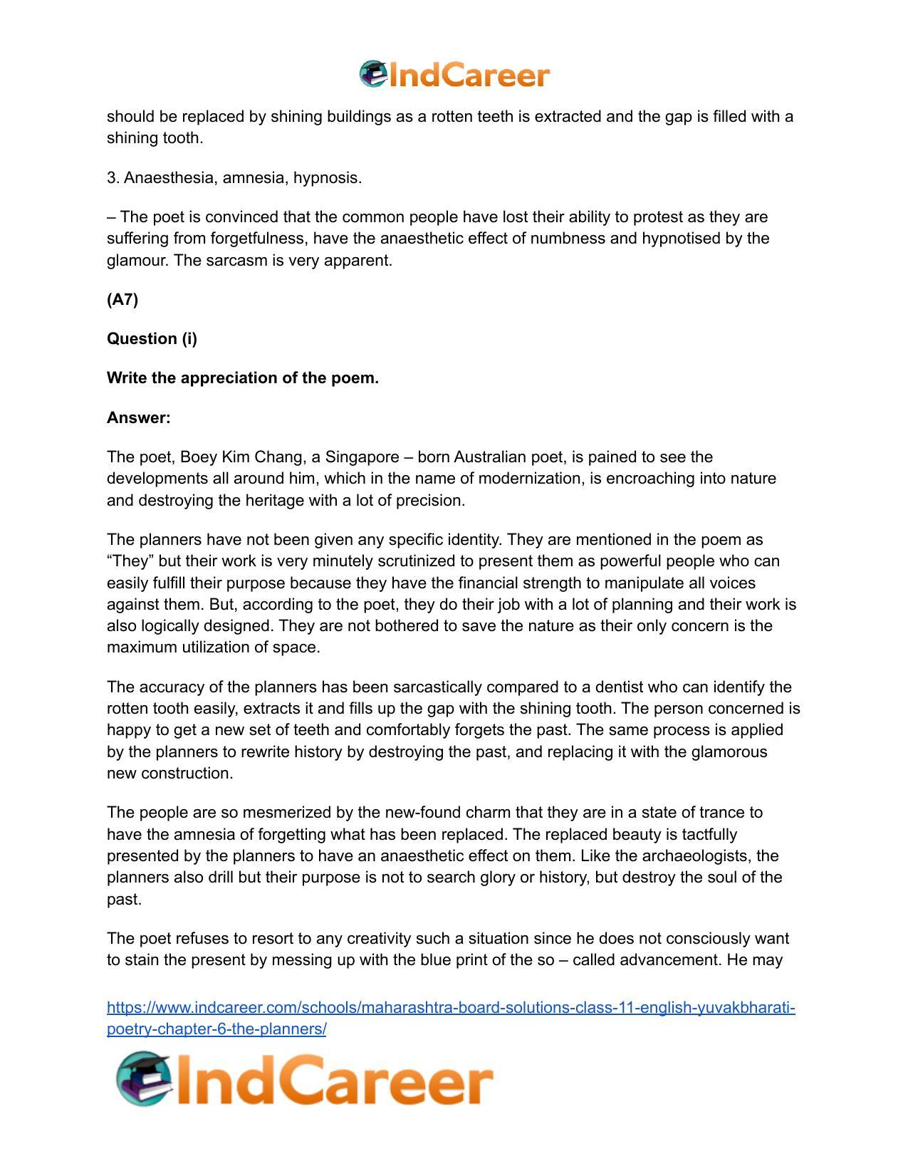 Maharashtra Board Solutions Class 11-English Yuvakbharati (Poetry): Chapter 6- The Planners - Page 9
