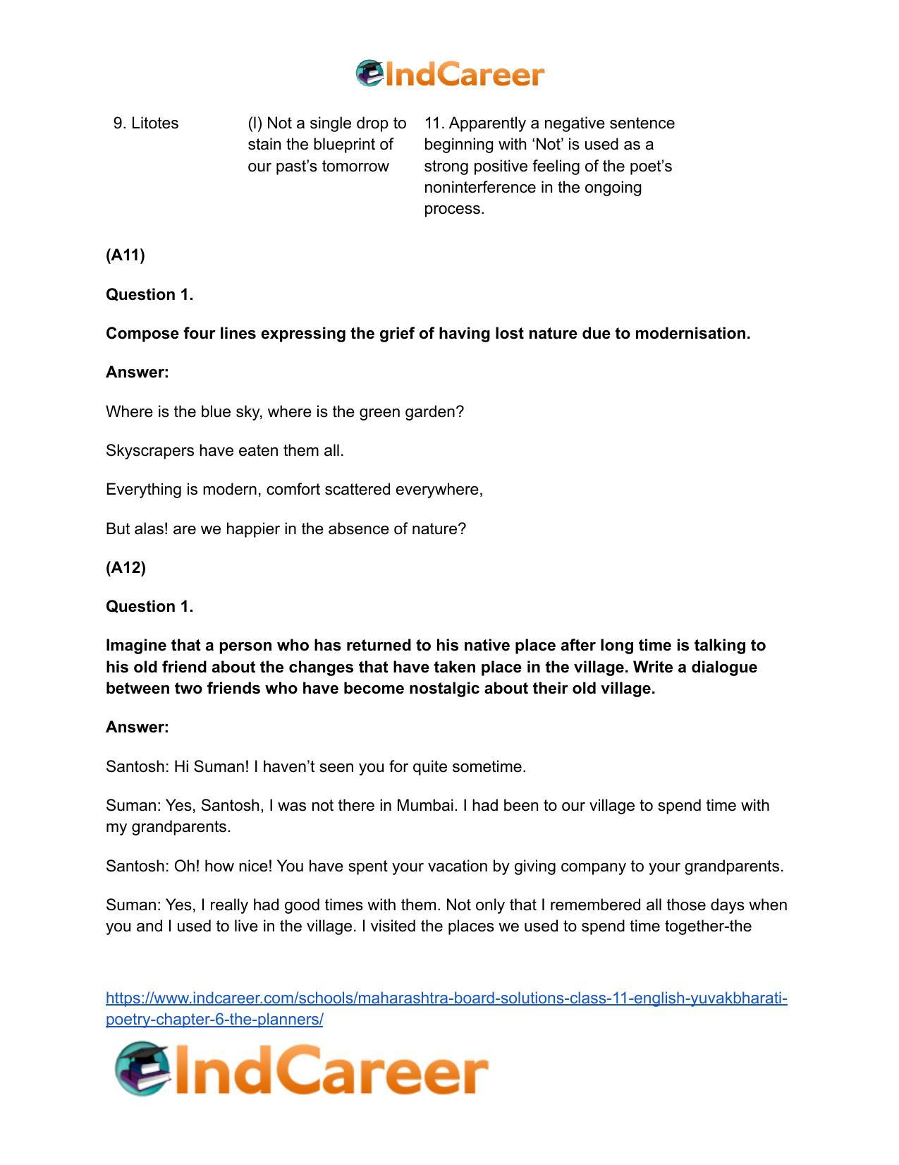 Maharashtra Board Solutions Class 11-English Yuvakbharati (Poetry): Chapter 6- The Planners - Page 13