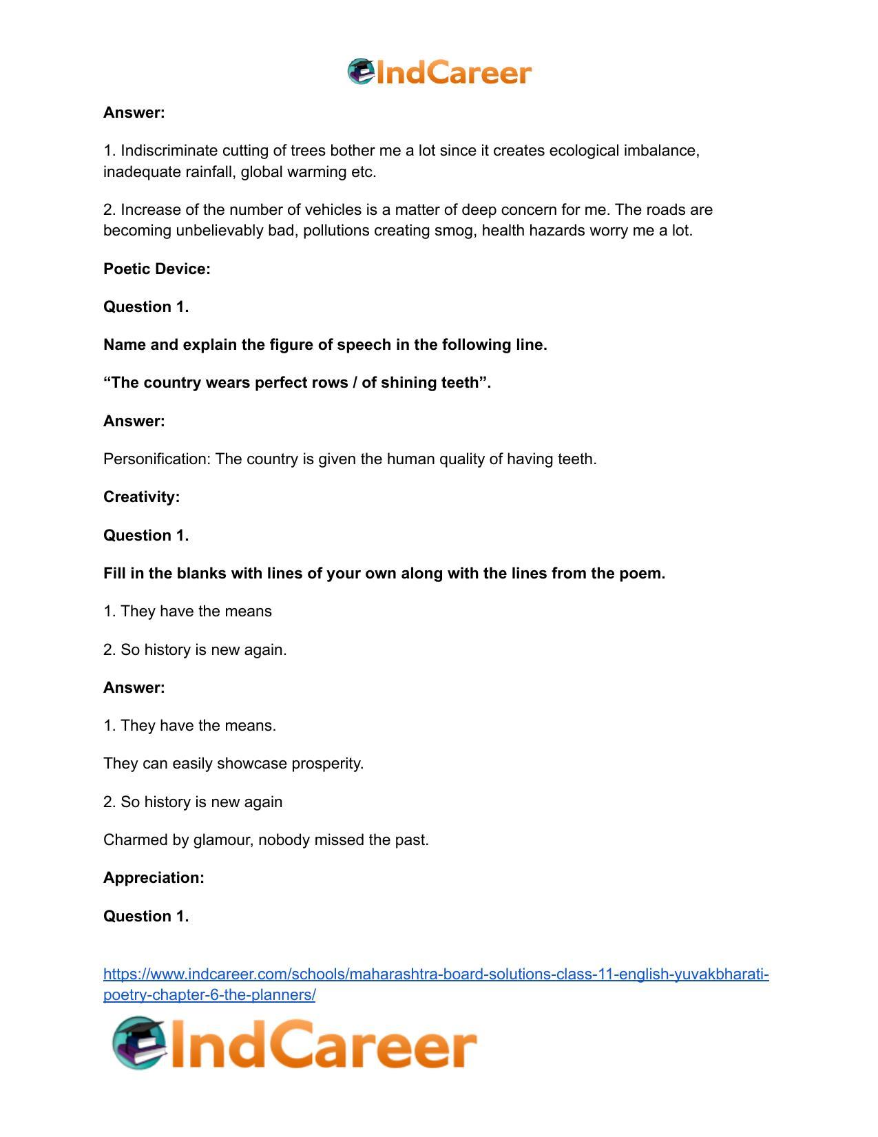 Maharashtra Board Solutions Class 11-English Yuvakbharati (Poetry): Chapter 6- The Planners - Page 17