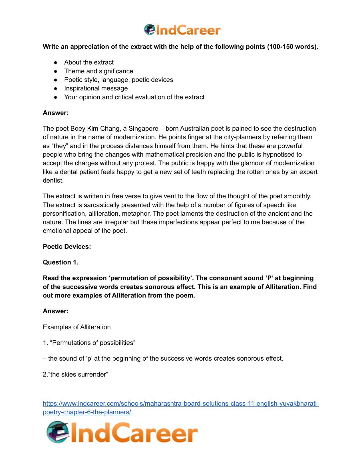 Maharashtra Board Solutions Class 11-English Yuvakbharati (Poetry): Chapter 6- The Planners - Page 18
