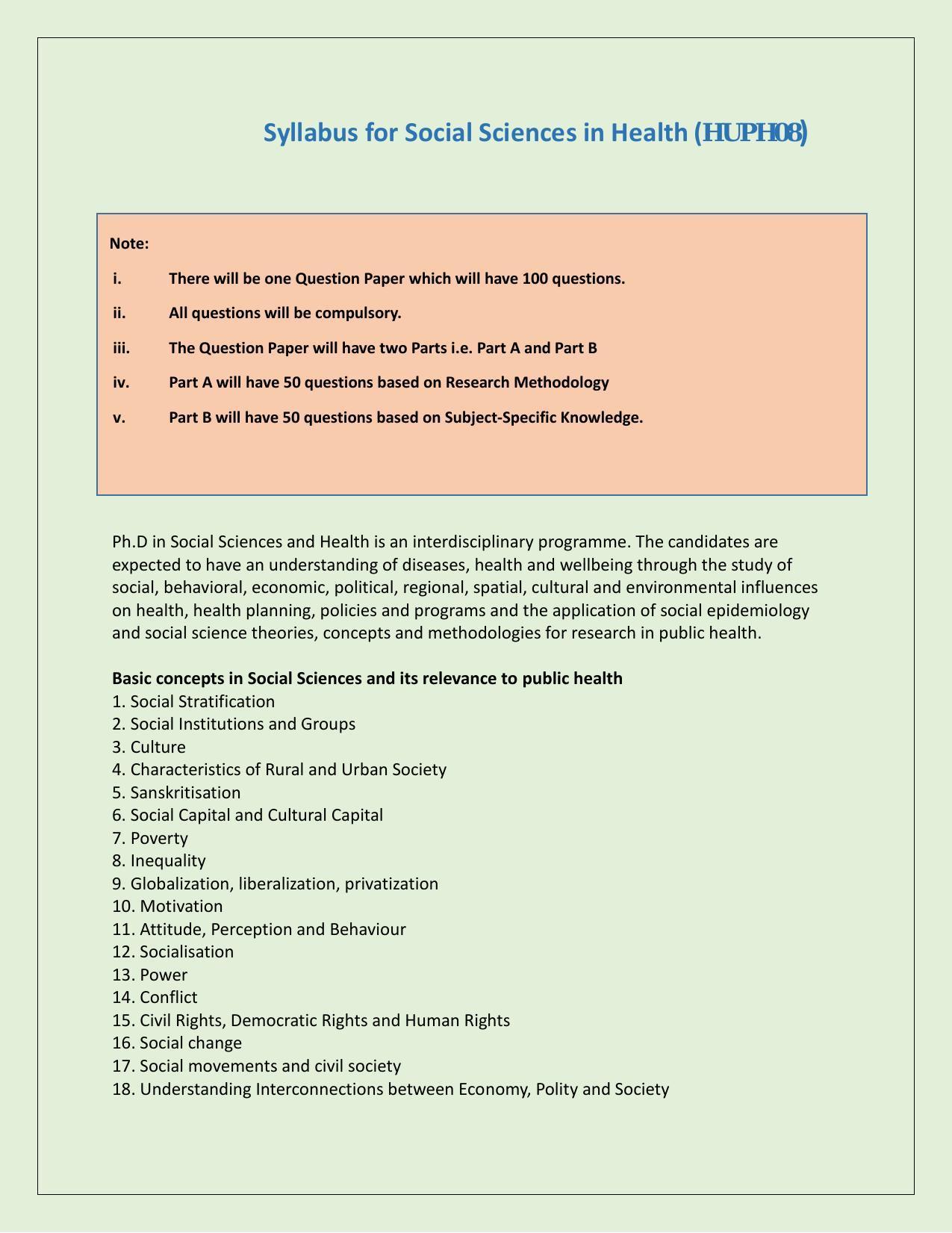 NTA PhD Entrance Exam Social Sciences in Health Syllabus - Page 1