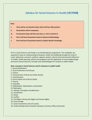 NTA PhD Entrance Exam Social Sciences in Health Syllabus