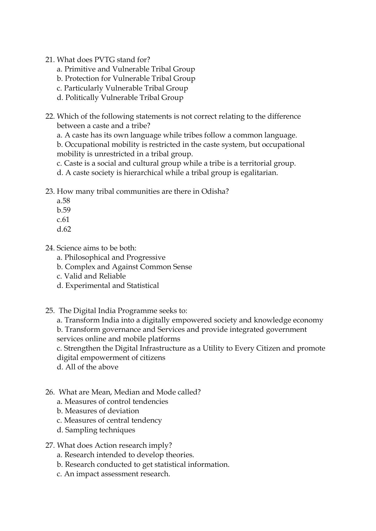 Odisha CPET 2021 SOCIAL WORK Question Paper - Page 4