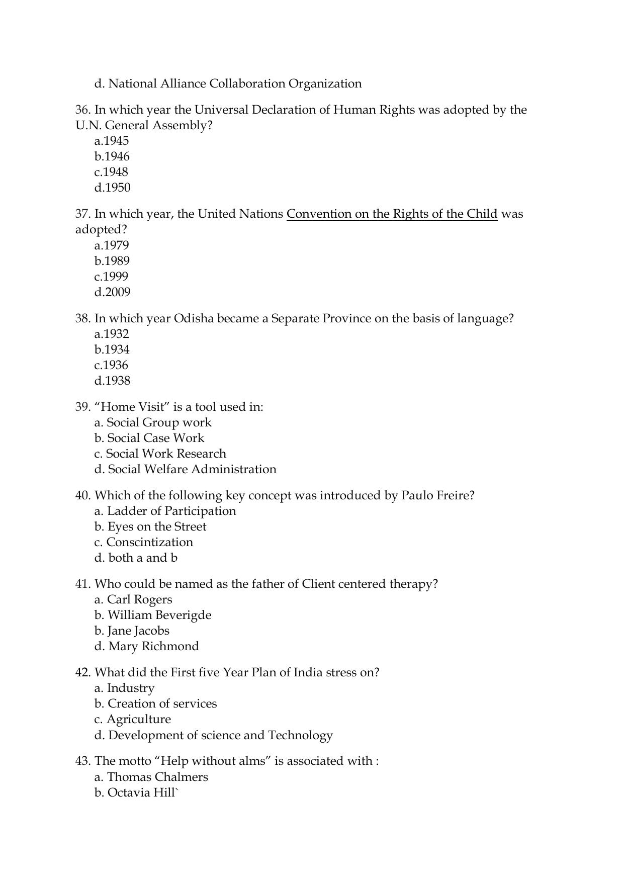 Odisha CPET 2021 SOCIAL WORK Question Paper - Page 6