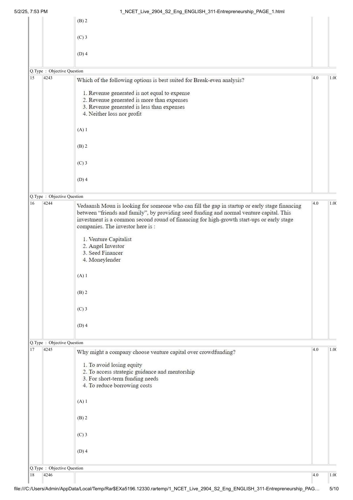 NCET 2025 Question Paper - Entrepreneurship - Page 5