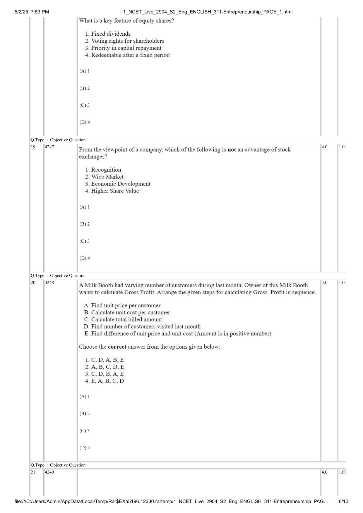 NCET 2025 Question Paper - Entrepreneurship - Page 6