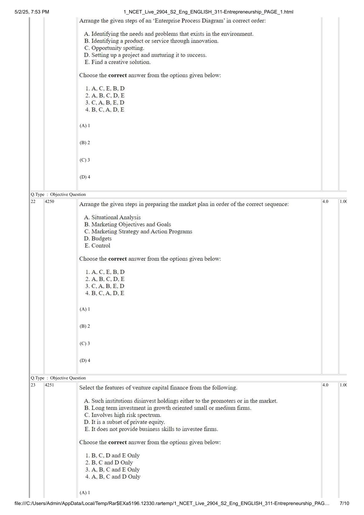 NCET 2025 Question Paper - Entrepreneurship - Page 7