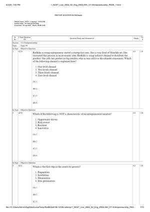 NCET 2025 Question Paper - Entrepreneurship