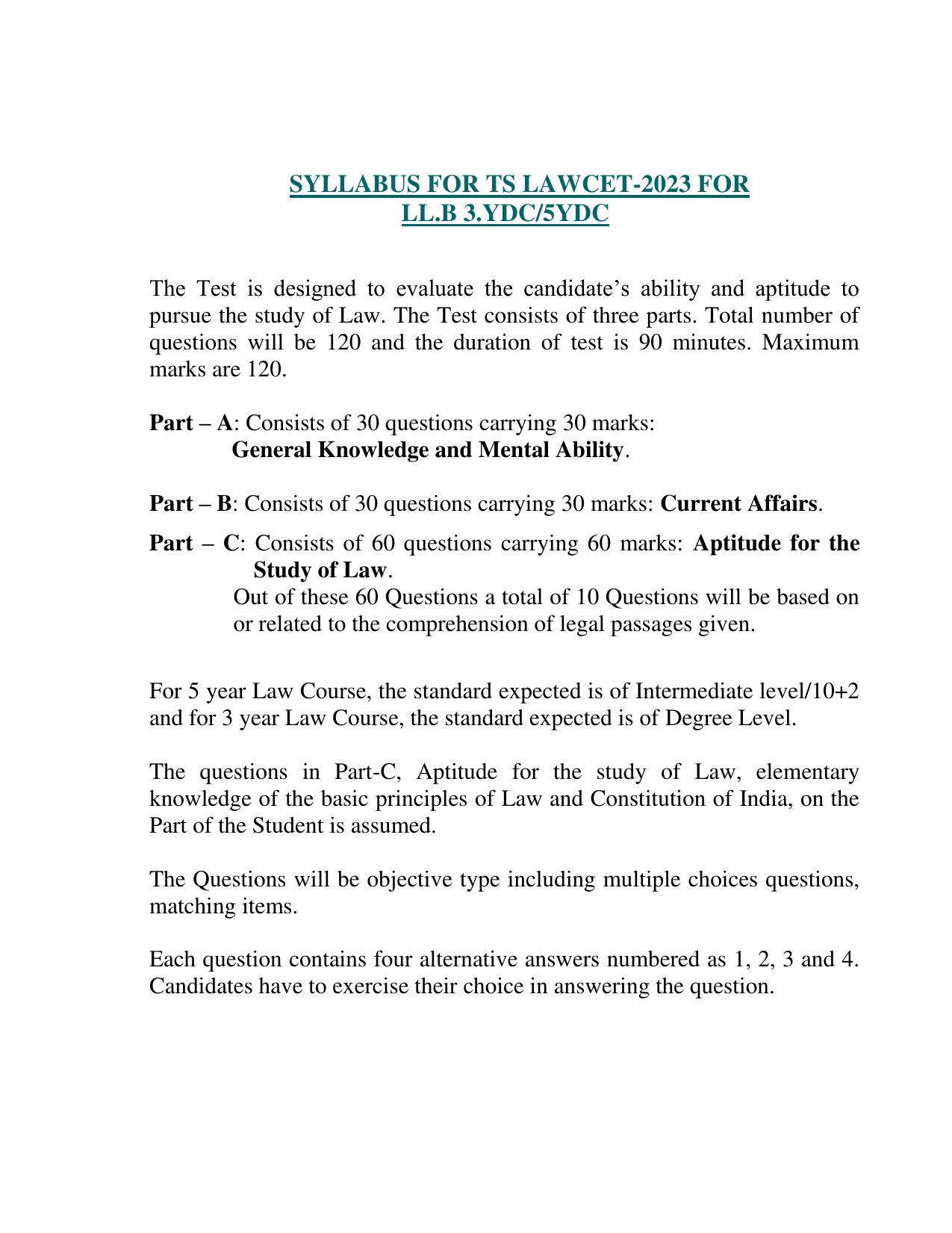 TS LAWCET 2023 Syllabus for LLB 3-year / 5 Year - Page 1
