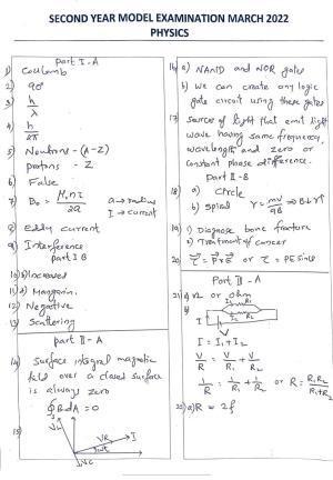 Kerala Plus Two 2022 Physics Model Exam Answer Key
