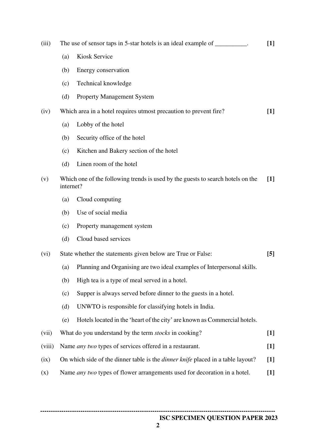 ISC Class 12 Hospitality Management Sample Paper 2023 - Page 2
