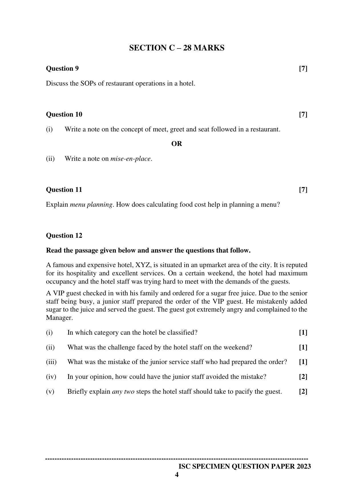 ISC Class 12 Hospitality Management Sample Paper 2023 - Page 4