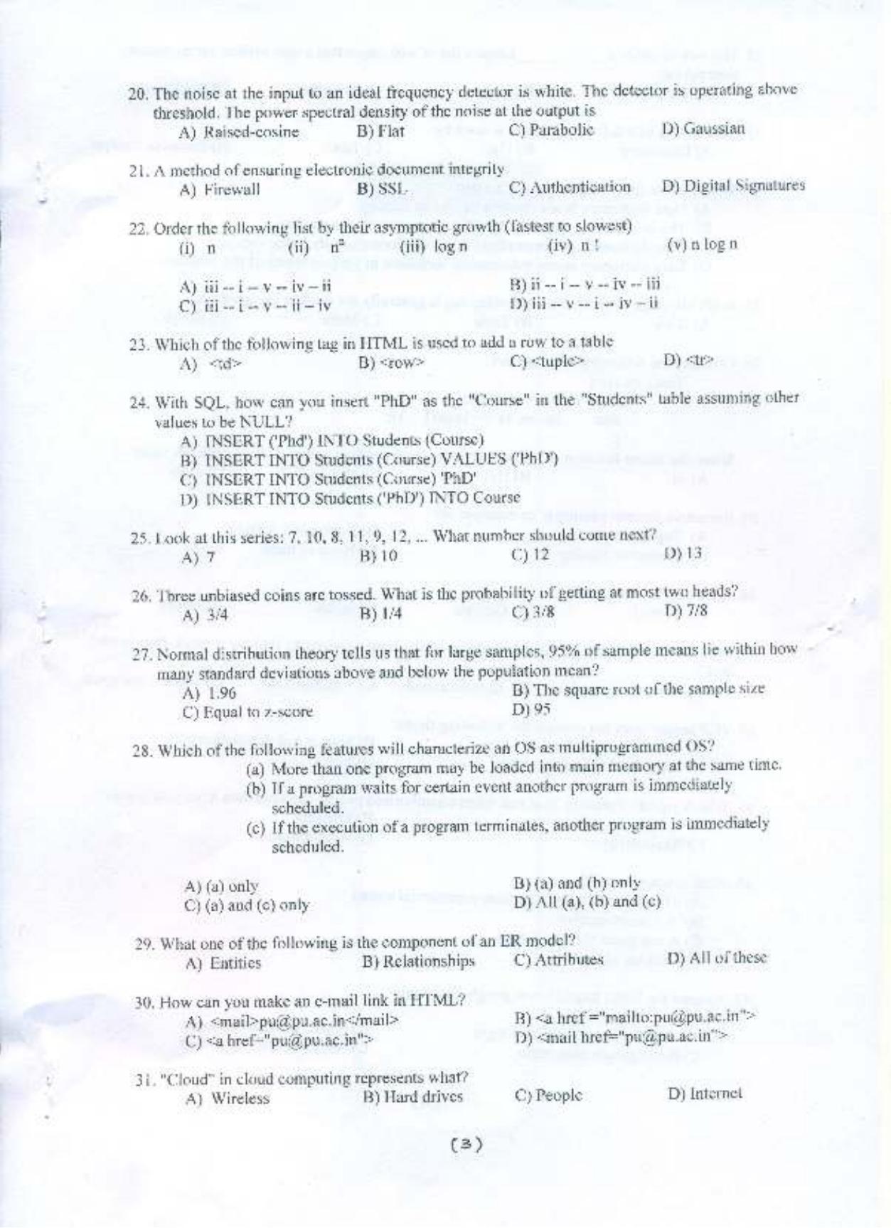 PU MPET Information Technology 2015 Question Paper - Page 4