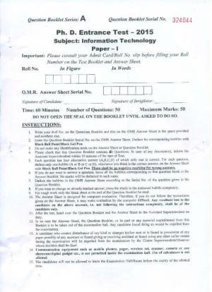 PU MPET Information Technology 2015 Question Paper