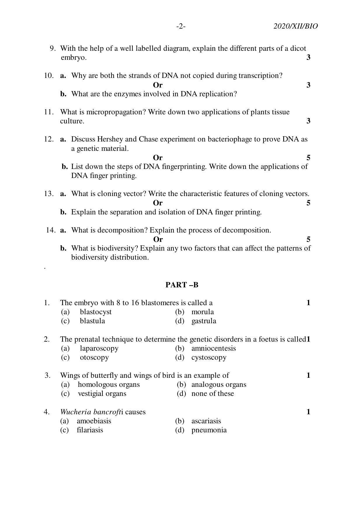 Nagaland Board Class 12 BIOLOGY 2020 Question Papers - Page 2