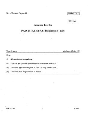 IGNOU PhD Entrance Test Ph.D Statistics 2016 Question Paper