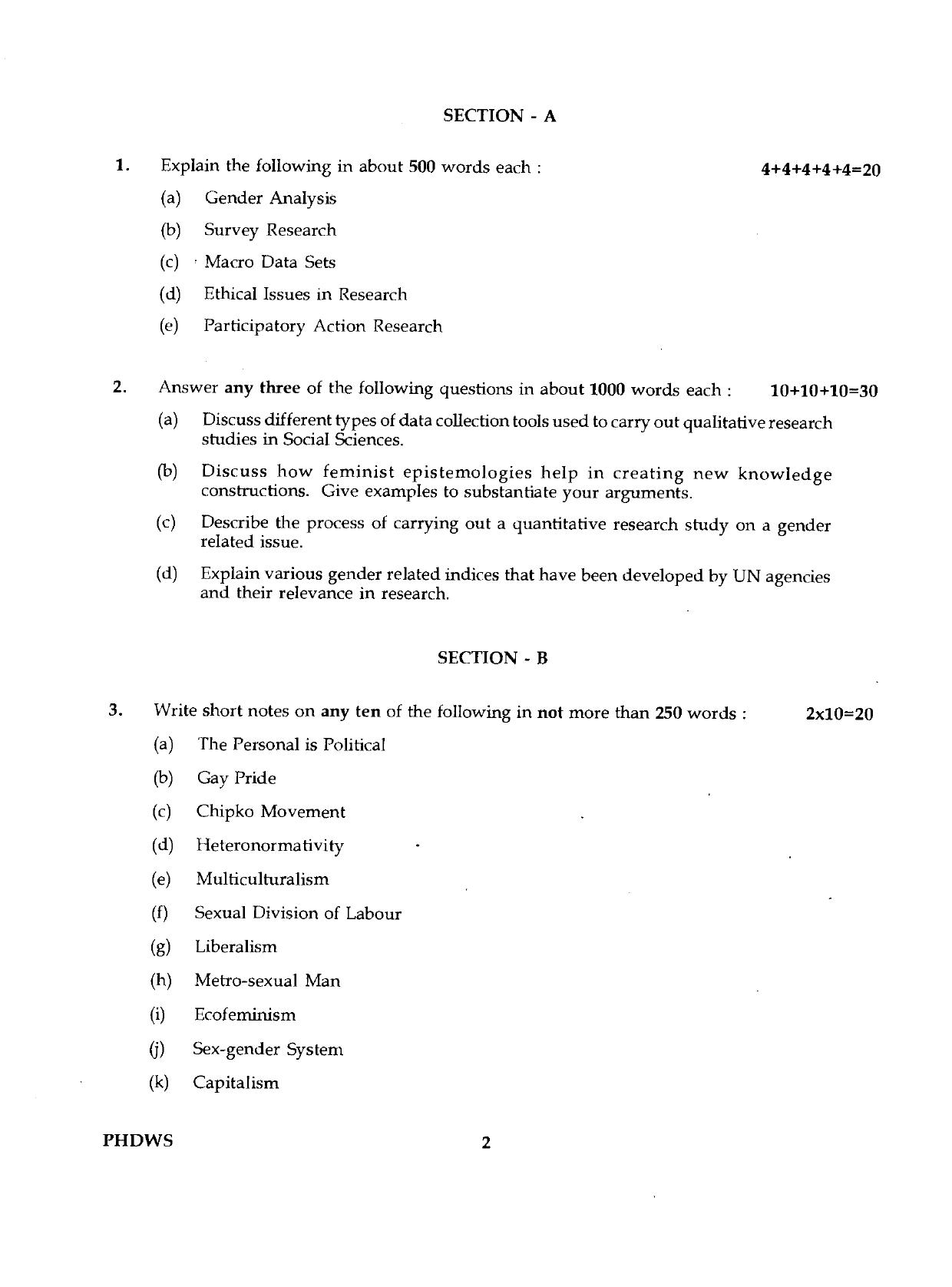 IGNOU PhD Entrance Test Ph.D./M.Phil (Women's Studies) 2019 Question Paper - Page 2