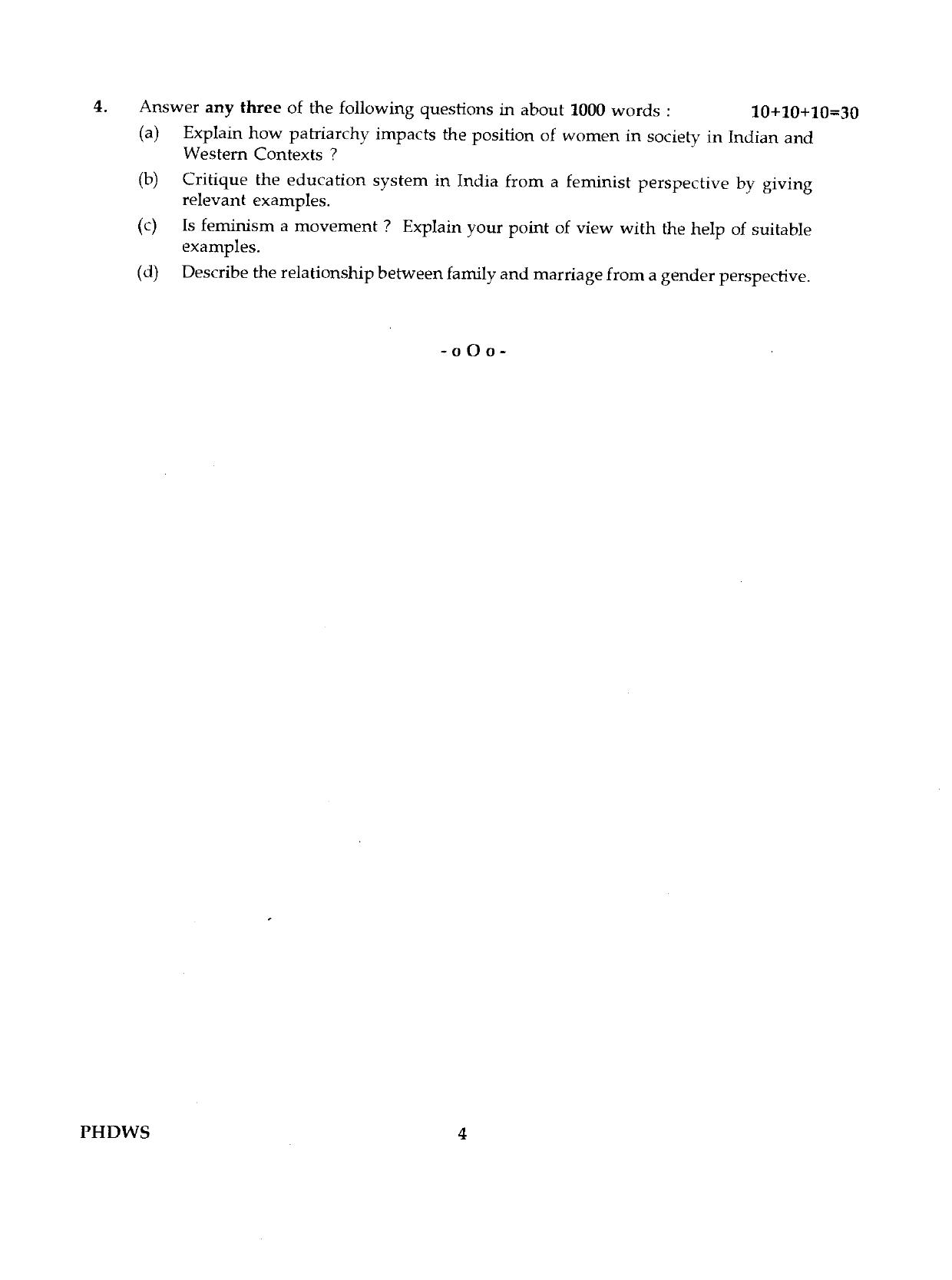 IGNOU PhD Entrance Test Ph.D./M.Phil (Women's Studies) 2019 Question Paper - Page 4