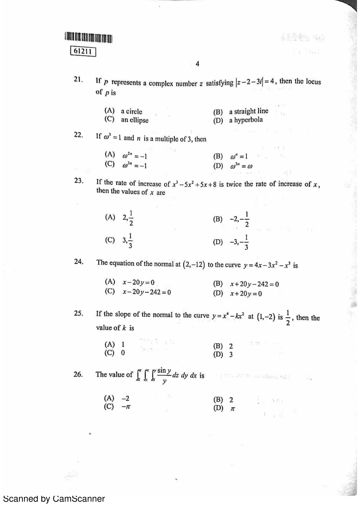 CUSAT CAT 2011 PG Mathematics Question Paper - Page 5