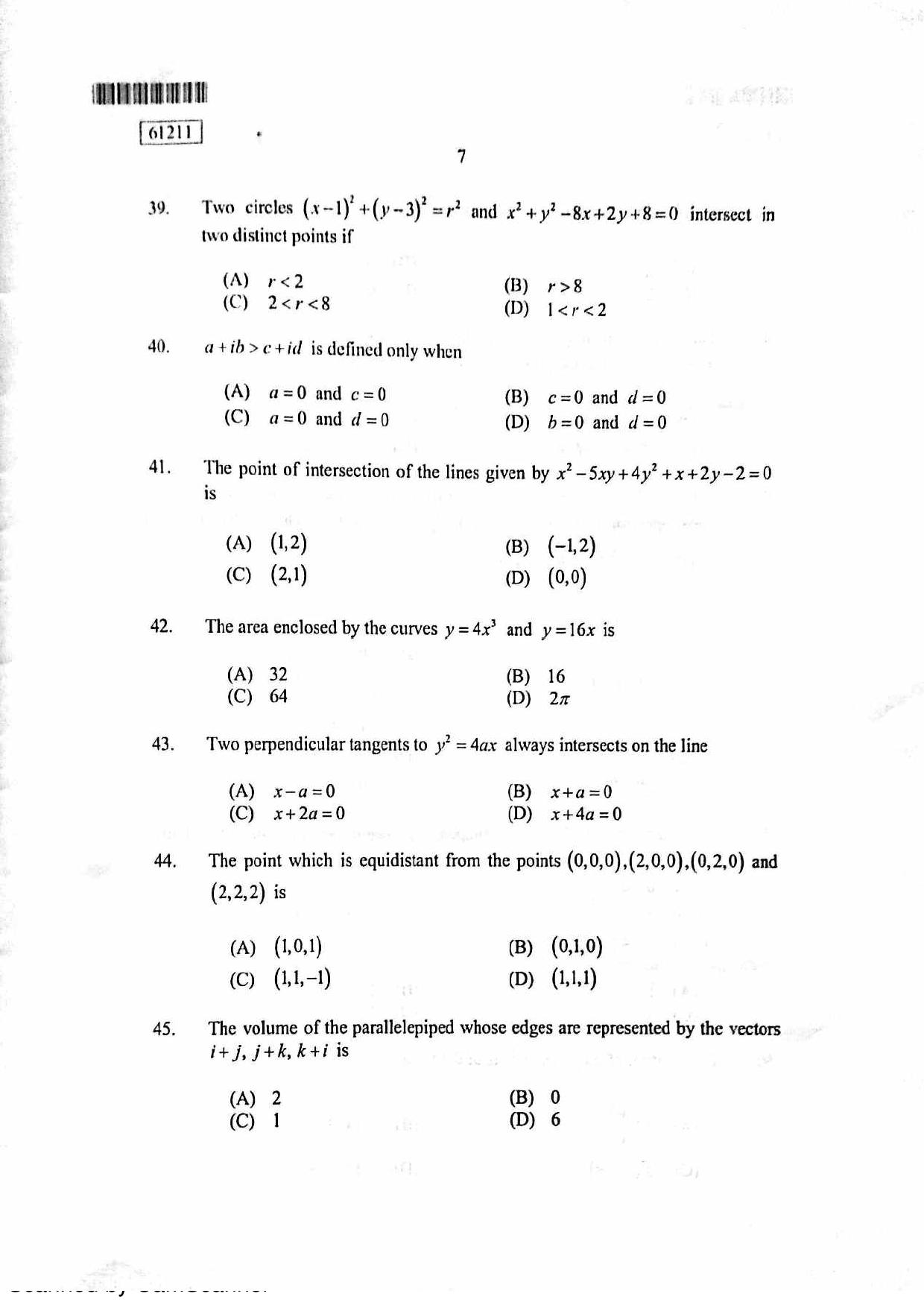 Pg Math Paper CUSAT CAT 2011 PG Mathematics Question Paper - IndCareer Docs