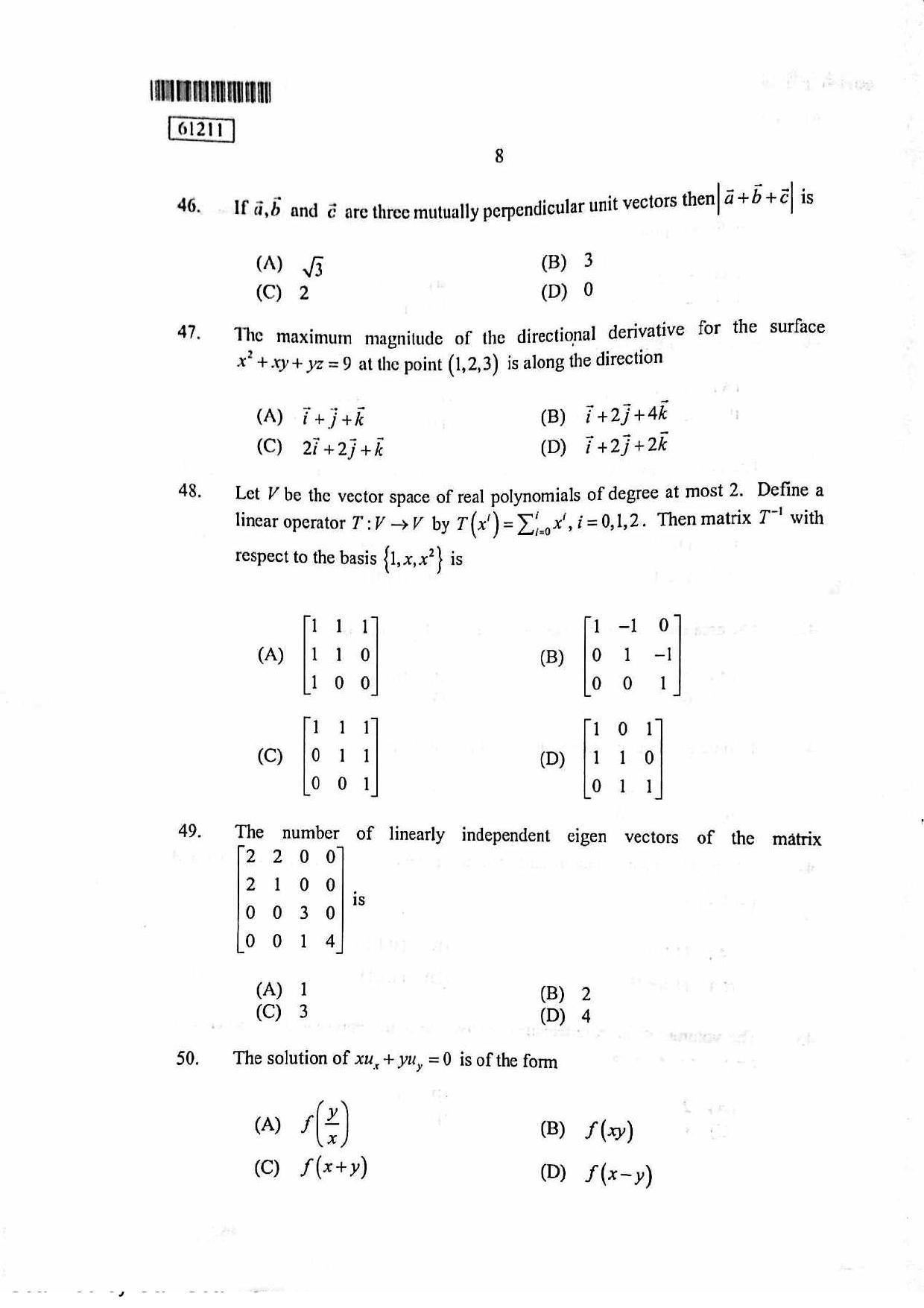 CUSAT CAT 2011 PG Mathematics Question Paper - Page 9