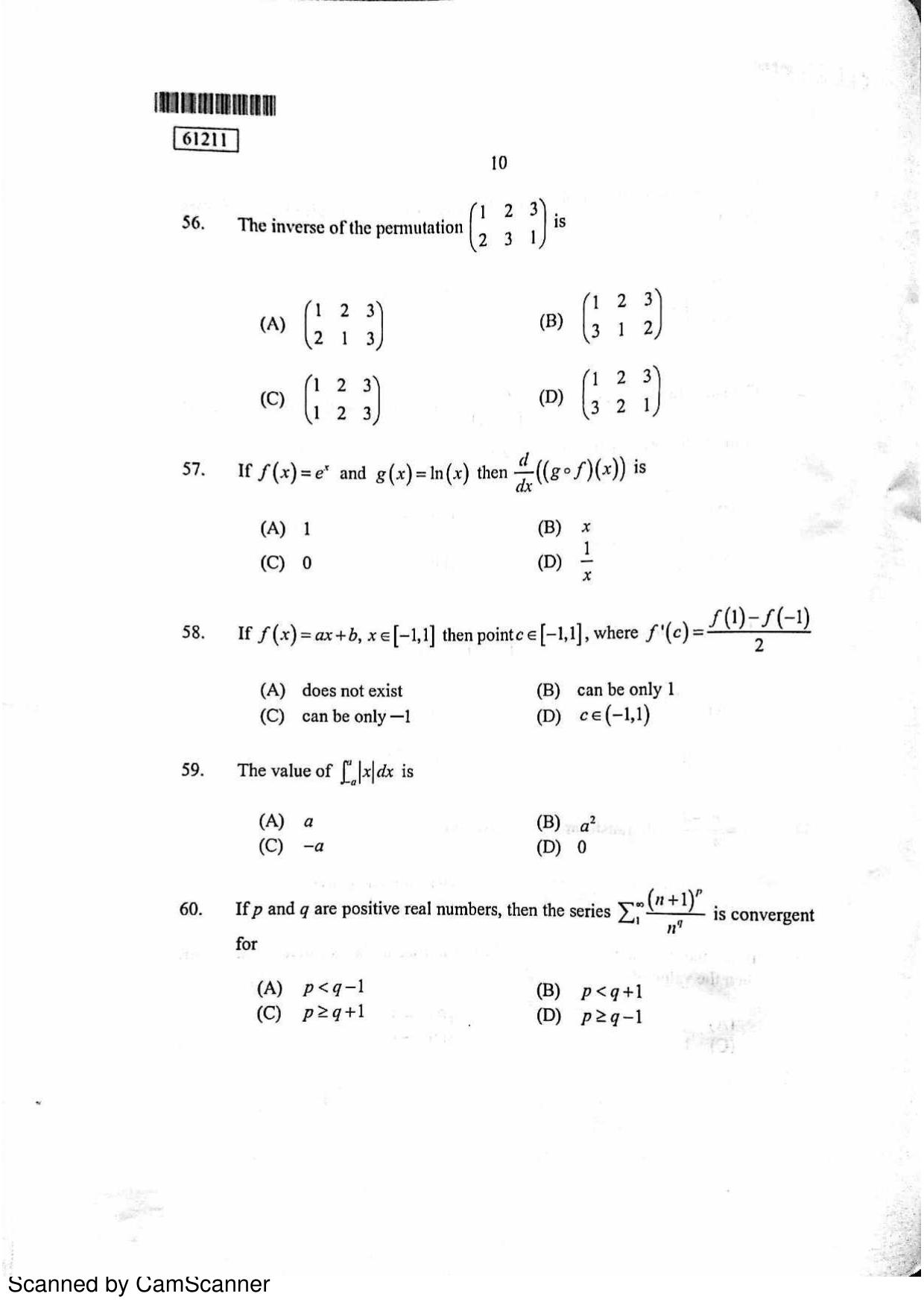 CUSAT CAT 2011 PG Mathematics Question Paper - Page 11