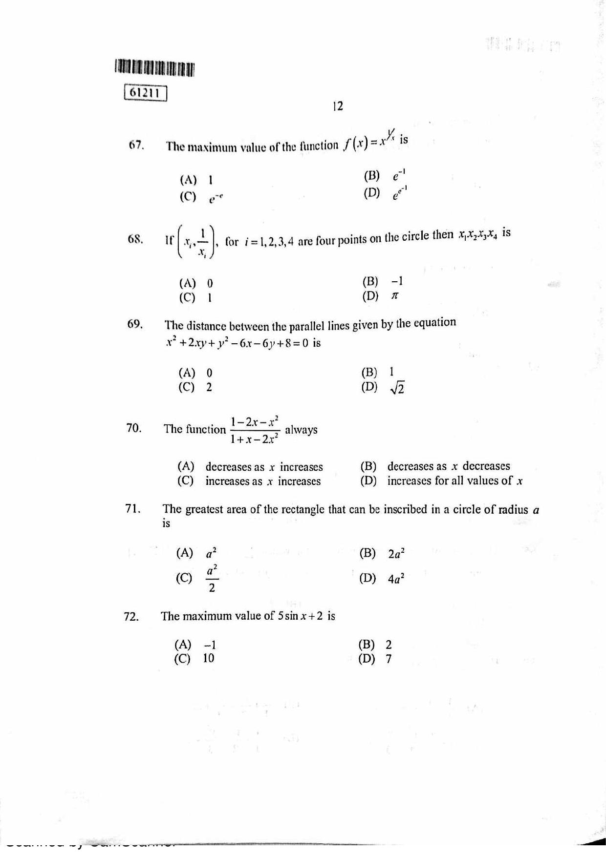 CUSAT CAT 2011 PG Mathematics Question Paper - Page 13