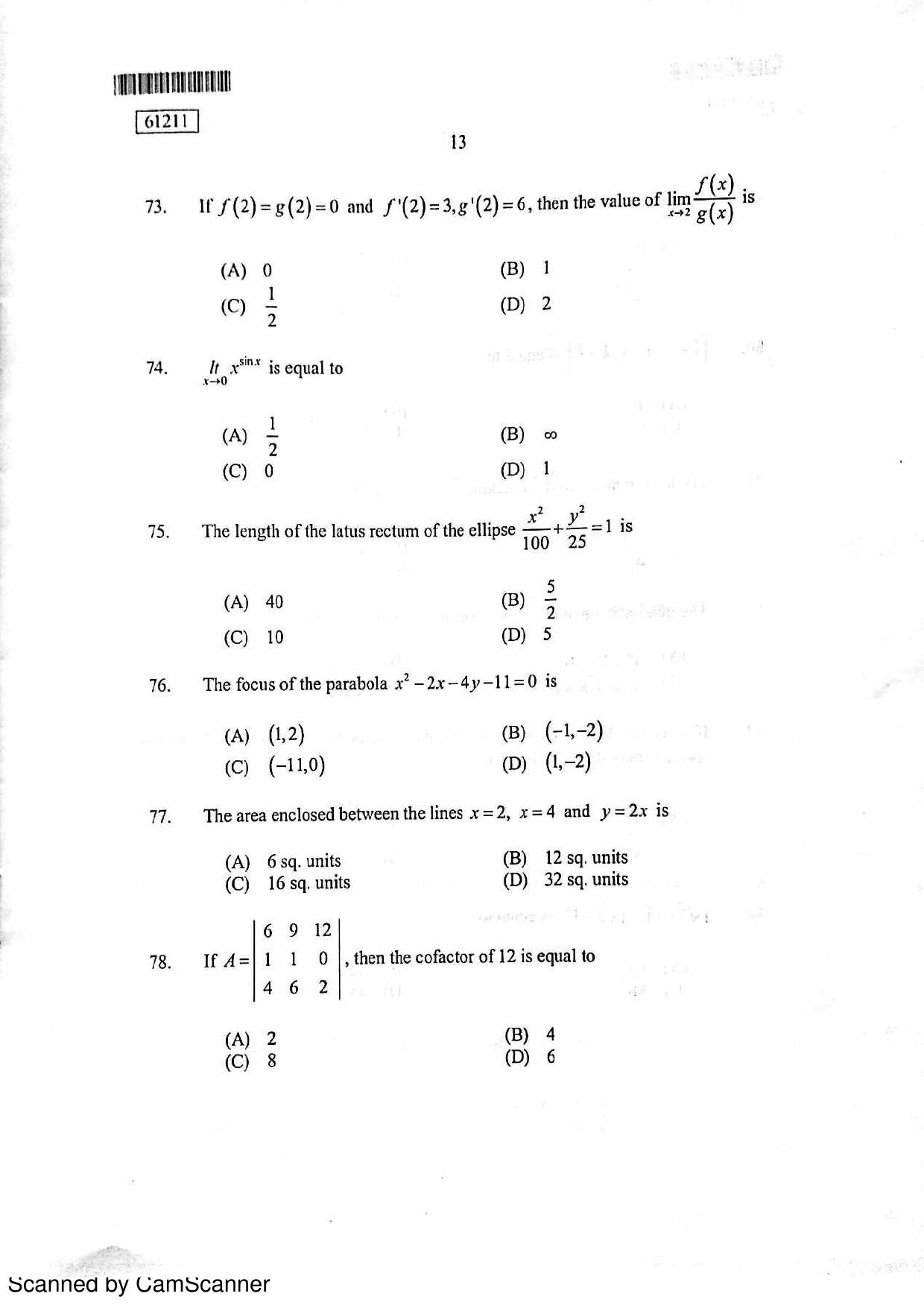 CUSAT CAT 2011 PG Mathematics Question Paper - Page 14