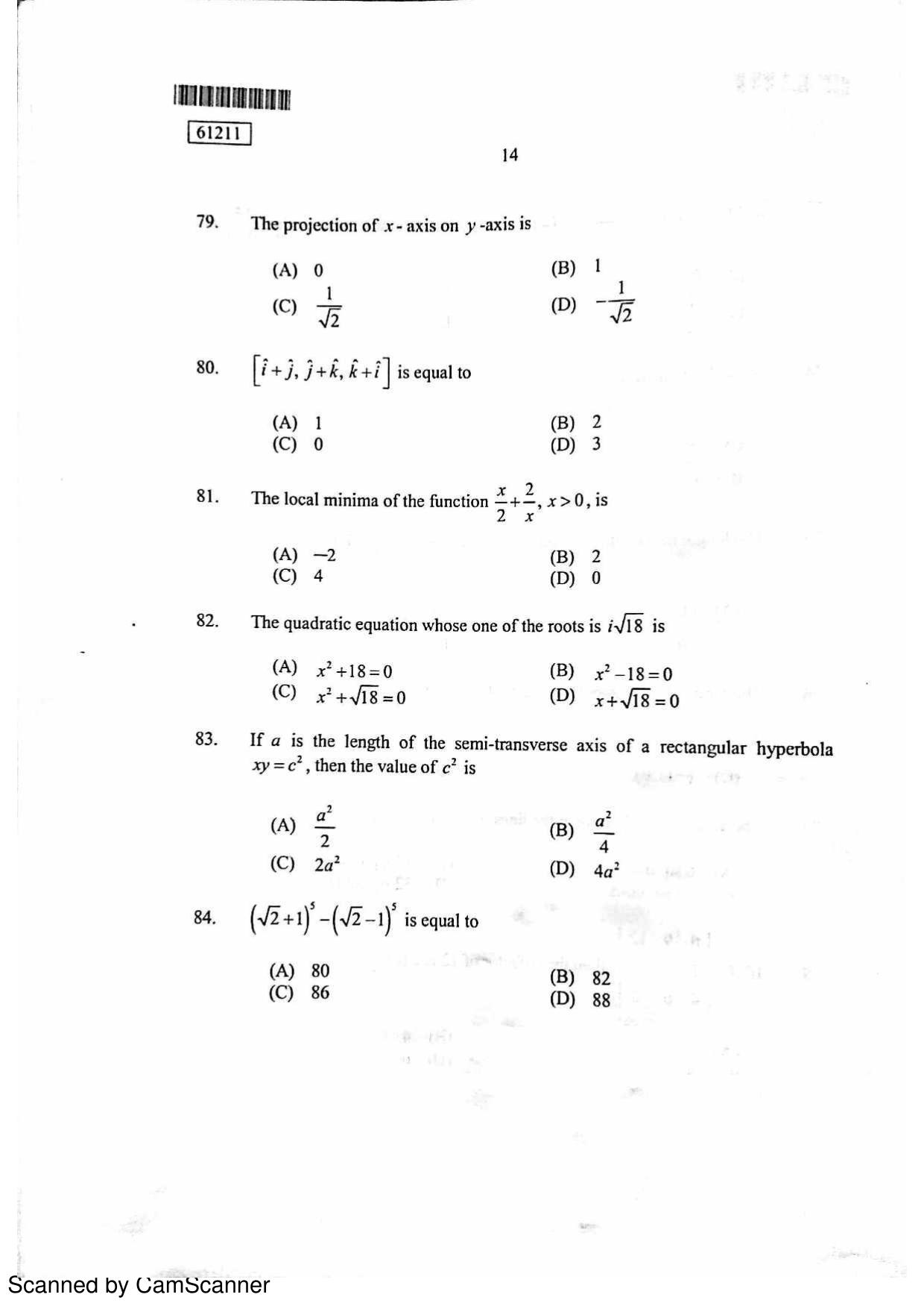 CUSAT CAT 2011 PG Mathematics Question Paper - Page 15