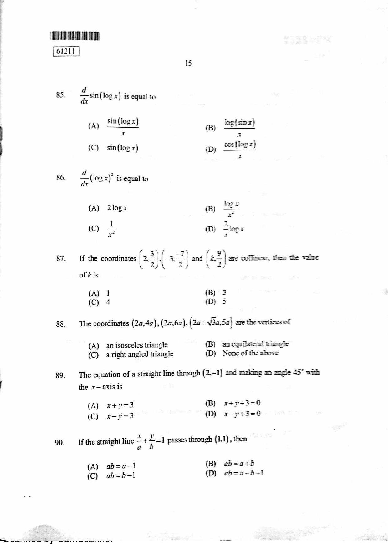 CUSAT CAT 2011 PG Mathematics Question Paper - Page 16